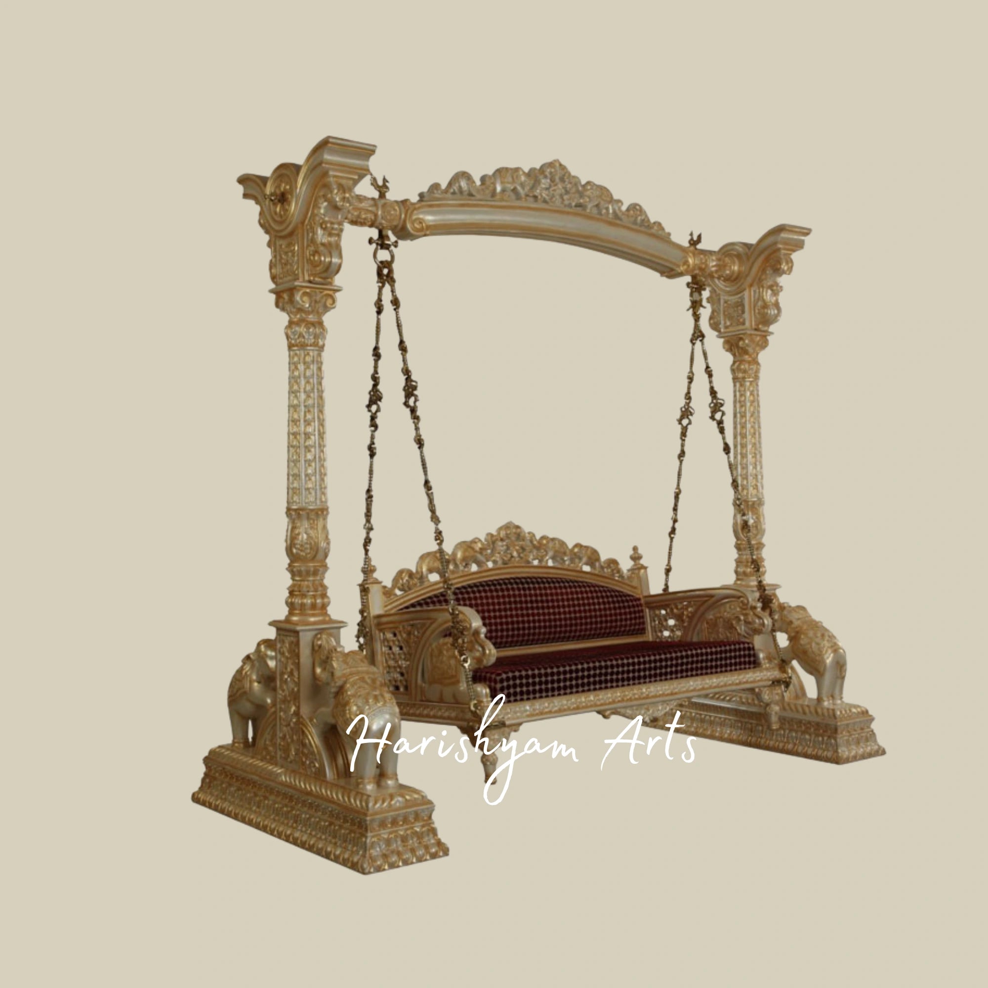 Luxury Antique Finish Swing with Brass Chains and Designer Pillars
