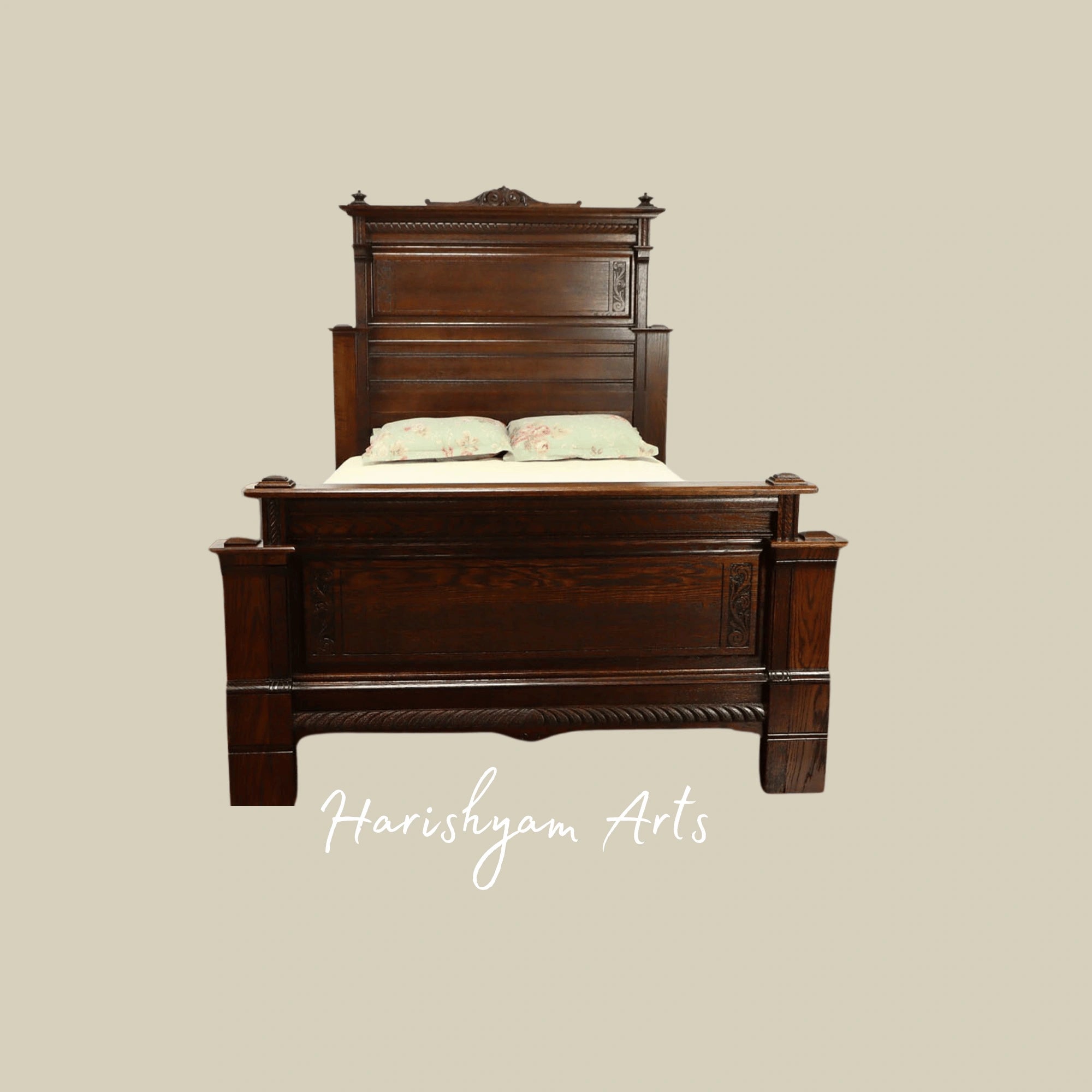 Luxury Antique Teak Wood Bedroom Set Classic Victorian Bed with Matching Pieces