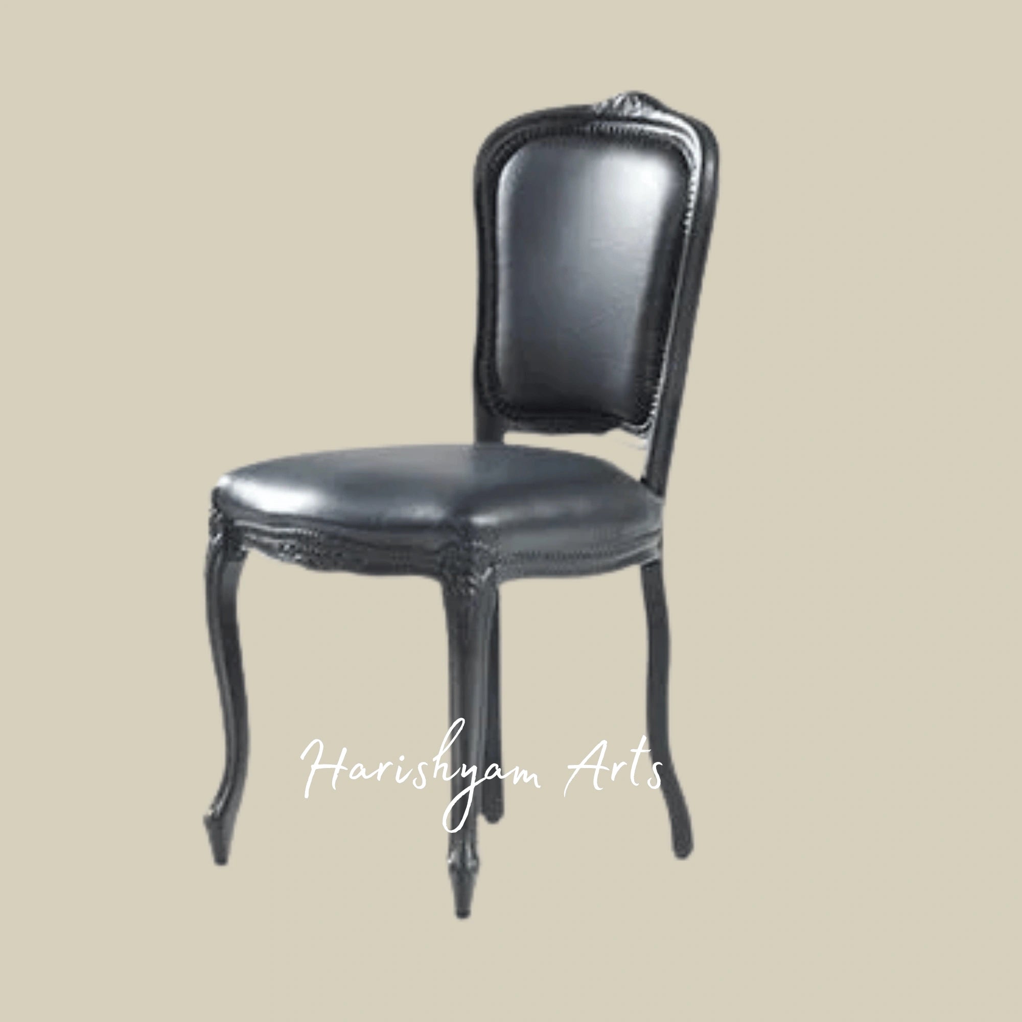 Luxury Black Leather Dining Chair with Nailhead Trim and Carved Wooden Frame