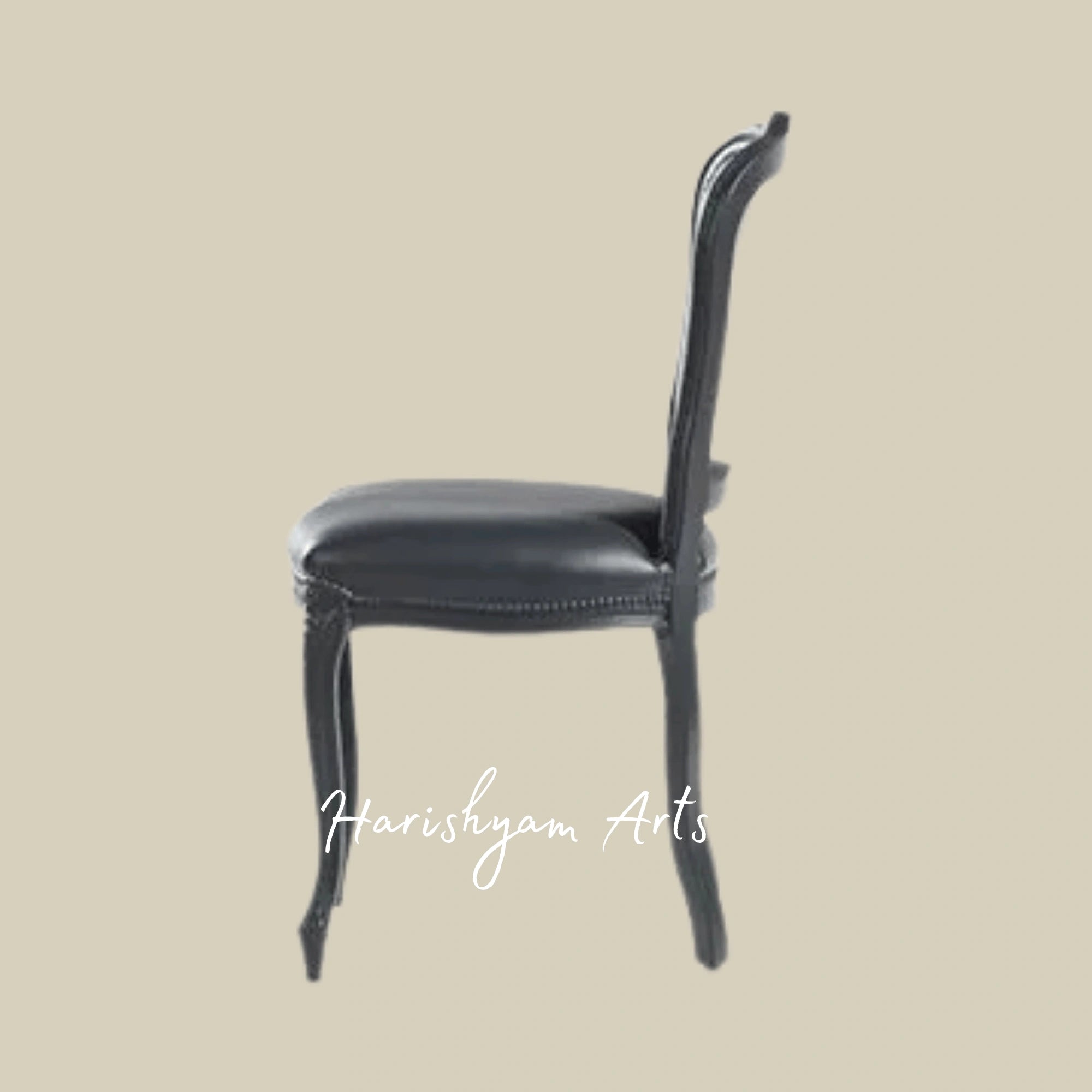 Luxury Black Leather Dining Chair with Nailhead Trim and Carved Wooden Frame