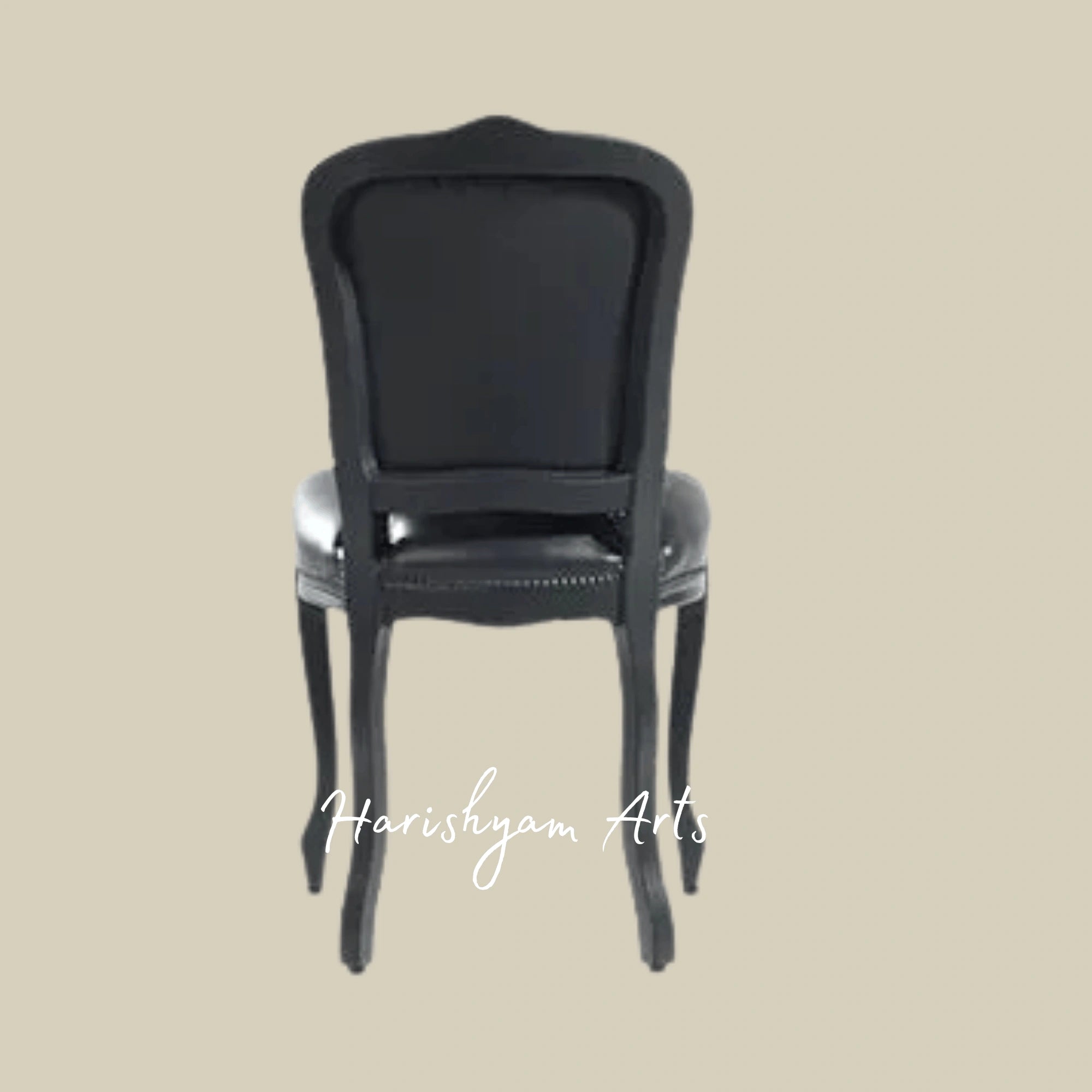 Luxury Black Leather Dining Chair with Nailhead Trim and Carved Wooden Frame