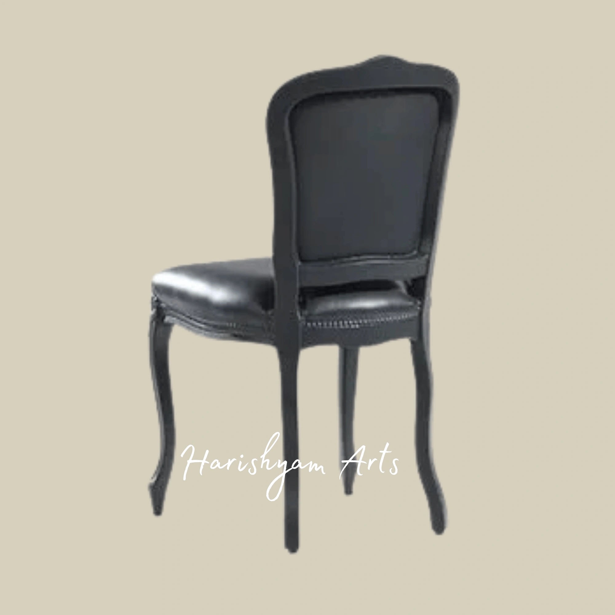 Luxury Black Leather Dining Chair with Nailhead Trim and Carved Wooden Frame