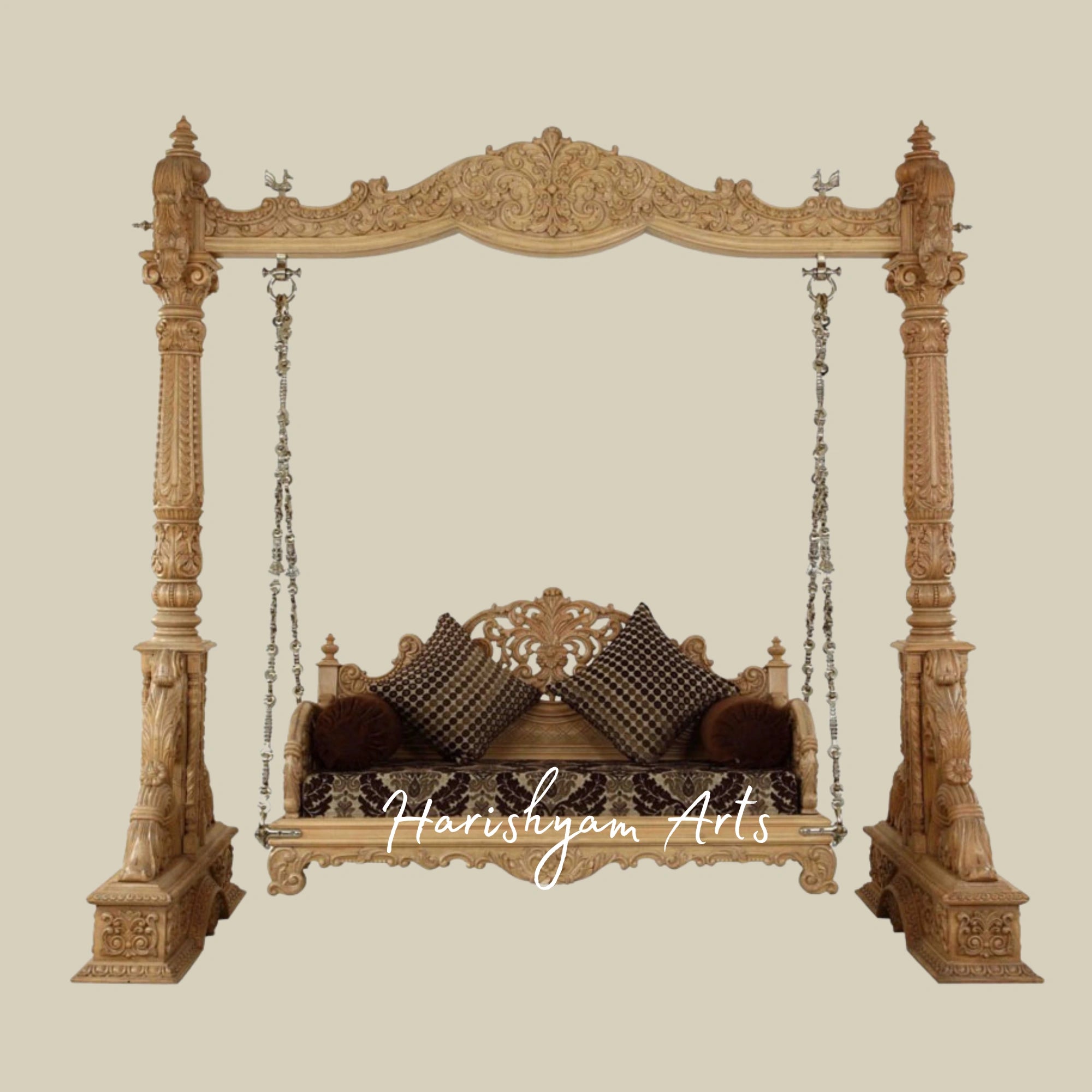 Luxury Carved Teak Wood Swing for Living Room & Patio1