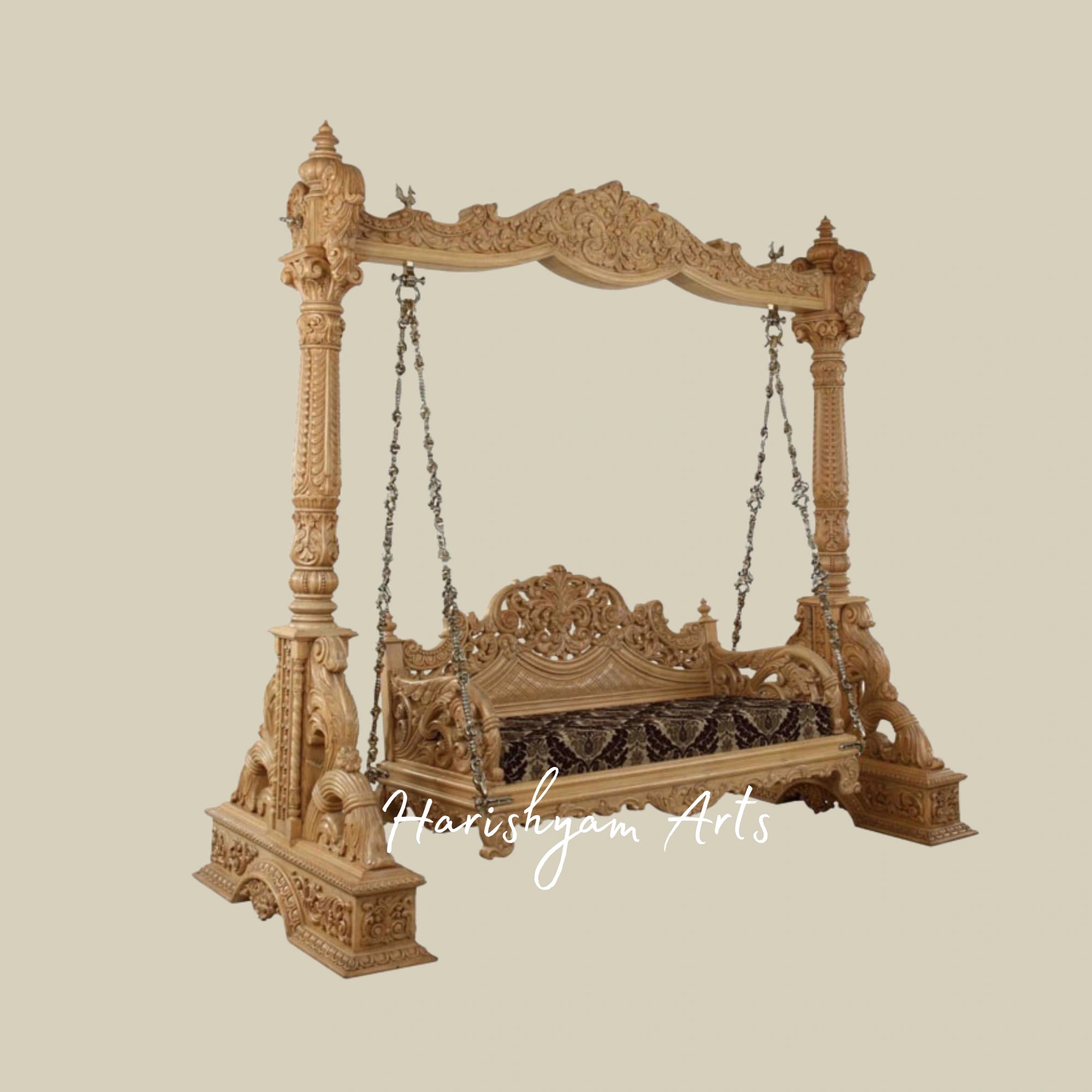 Luxury Carved Teak Wood Swing for Living Room & Patio2