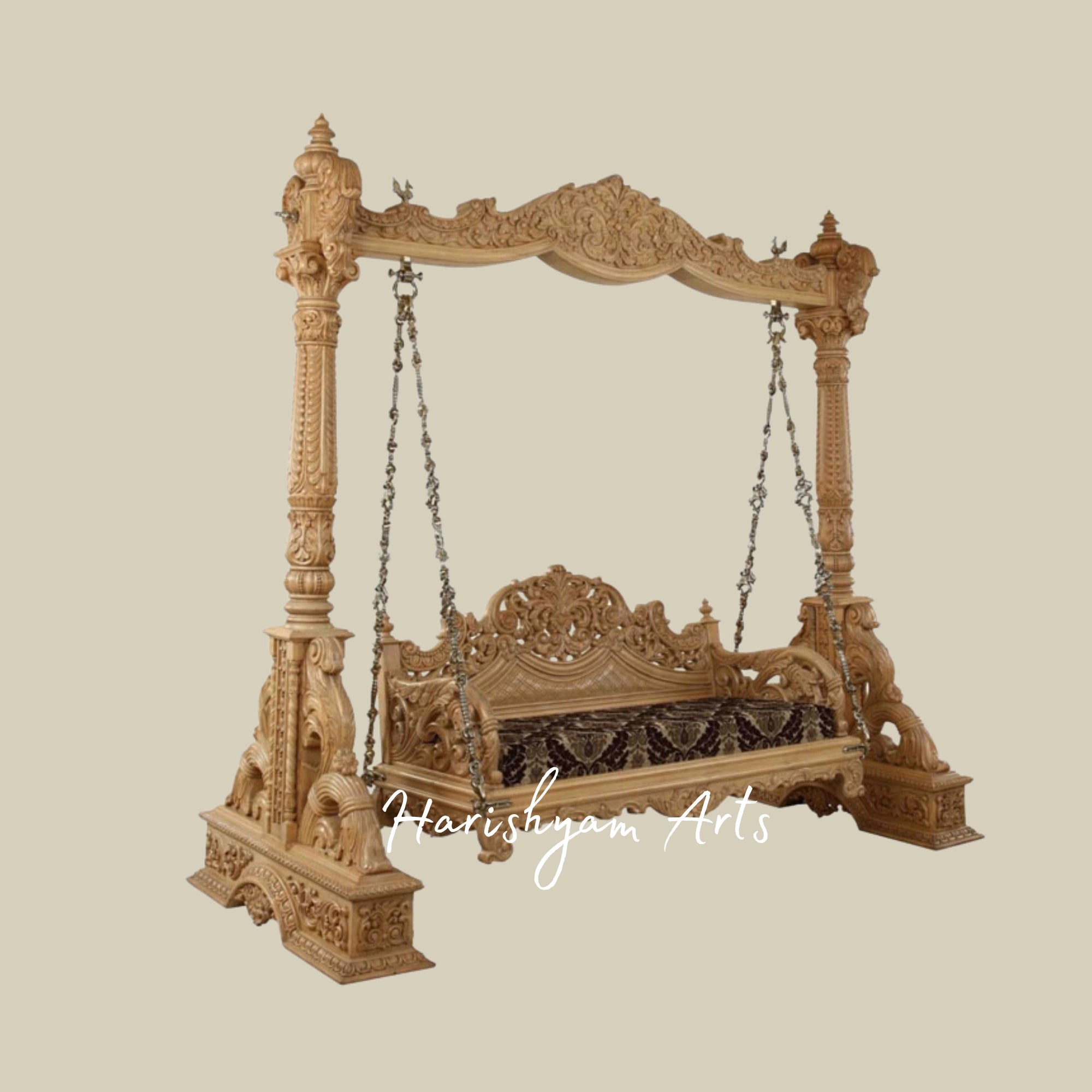 Luxury Carved Teak Wood Swing for Living Room & Patio3