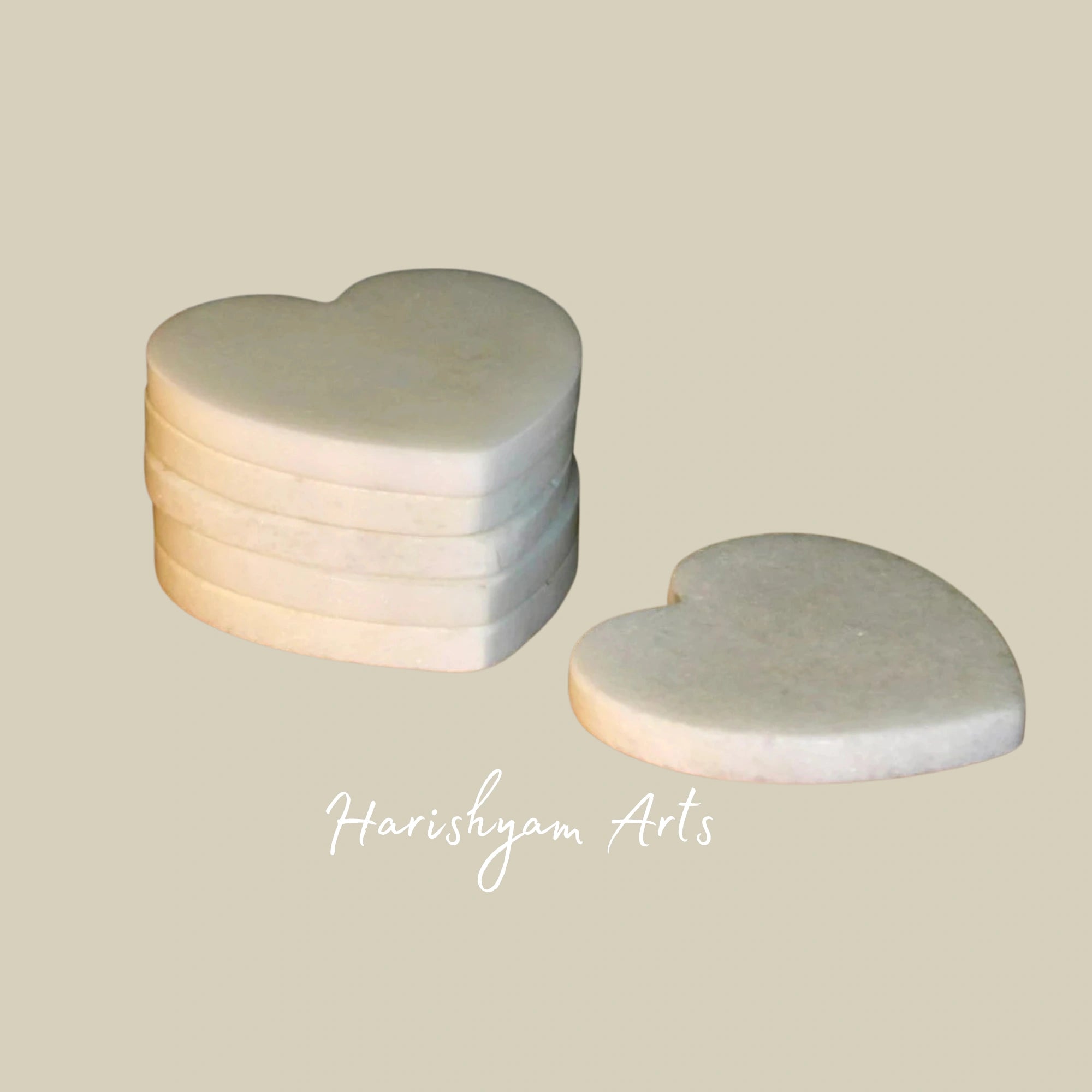 Heart Shaped White Marble Coasters Set of 6 Beautiful Handmade Unique Art Coasters for Home Decor