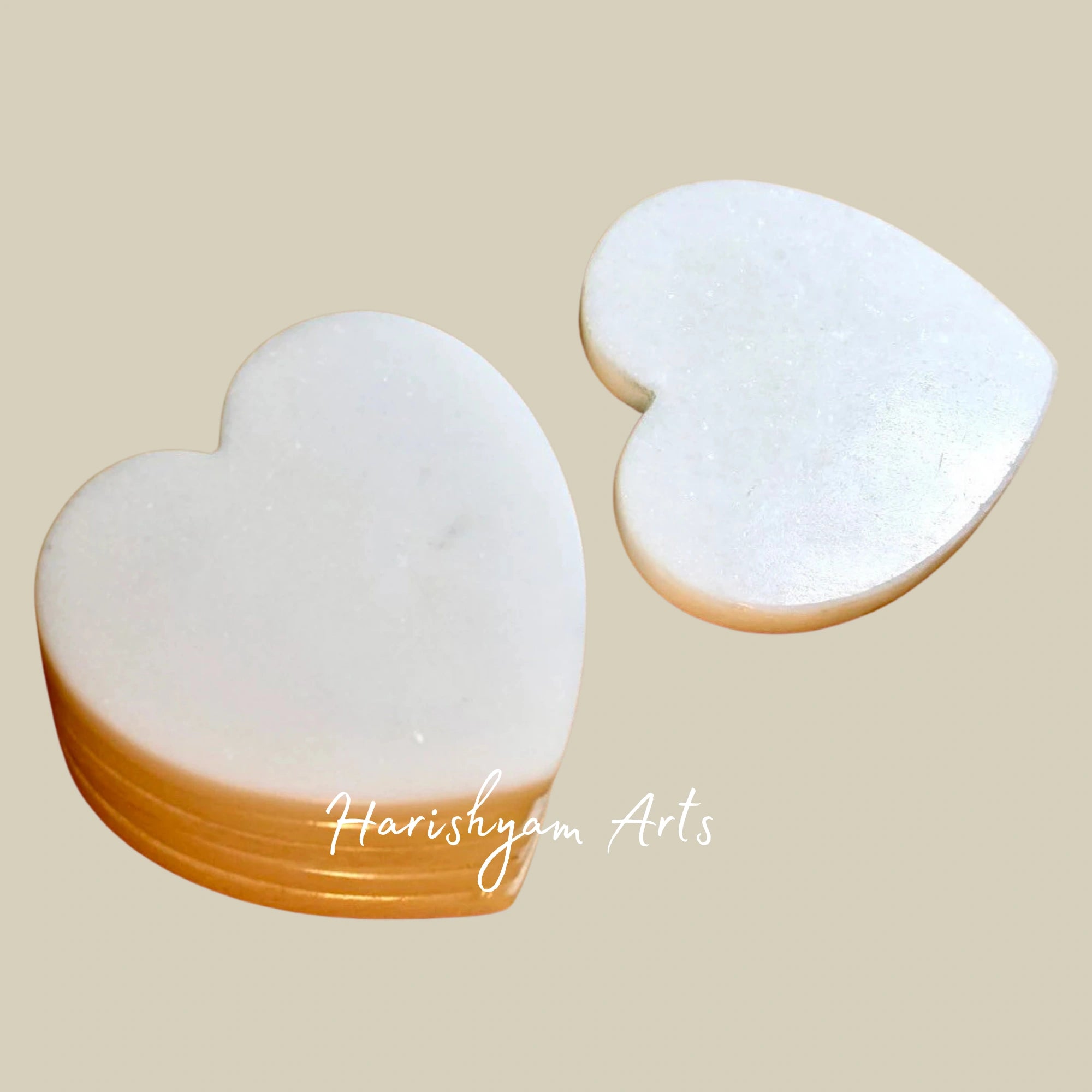 Heart Shaped White Marble Coasters Set of 6 Beautiful Handmade Unique Art Coasters for Home Decor