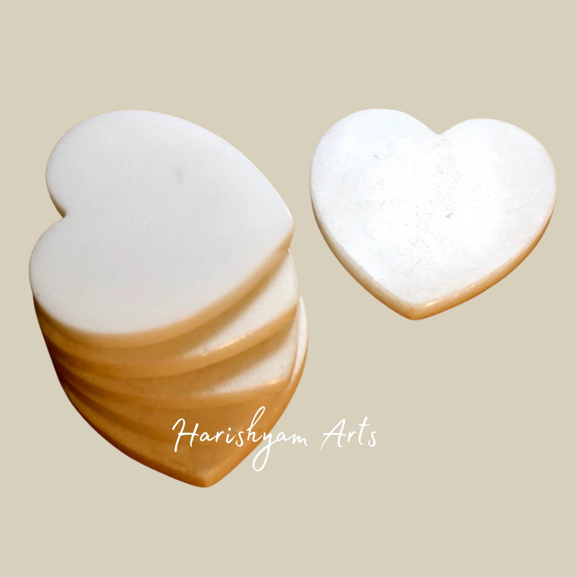 Heart Shaped White Marble Coasters Set of 6 Beautiful Handmade Unique Art Coasters for Home Decor