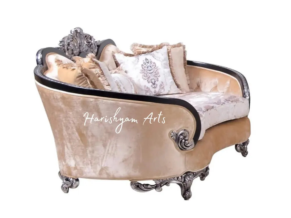 Luxury Silver and Black Wood Trim Loveseat Sofa Set