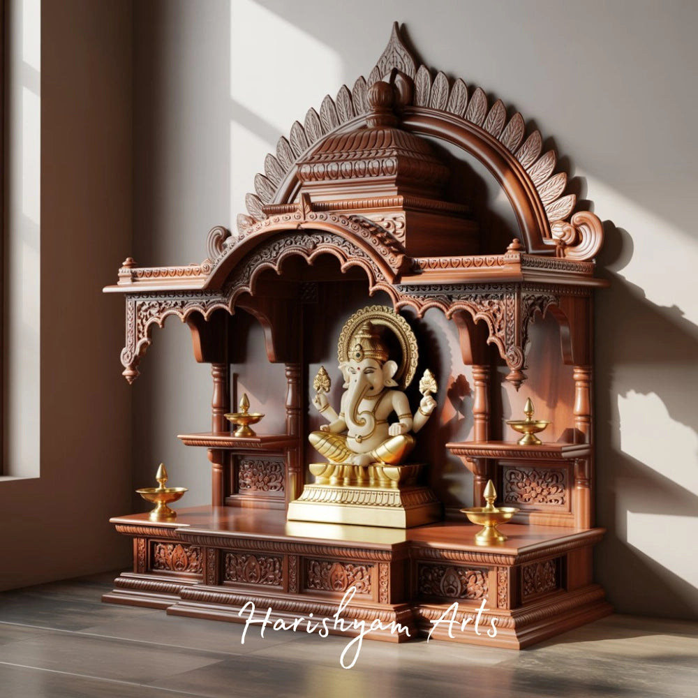 Mahaganapati Teak Temple for Home Grand Floor Standing Pooja Mandapam