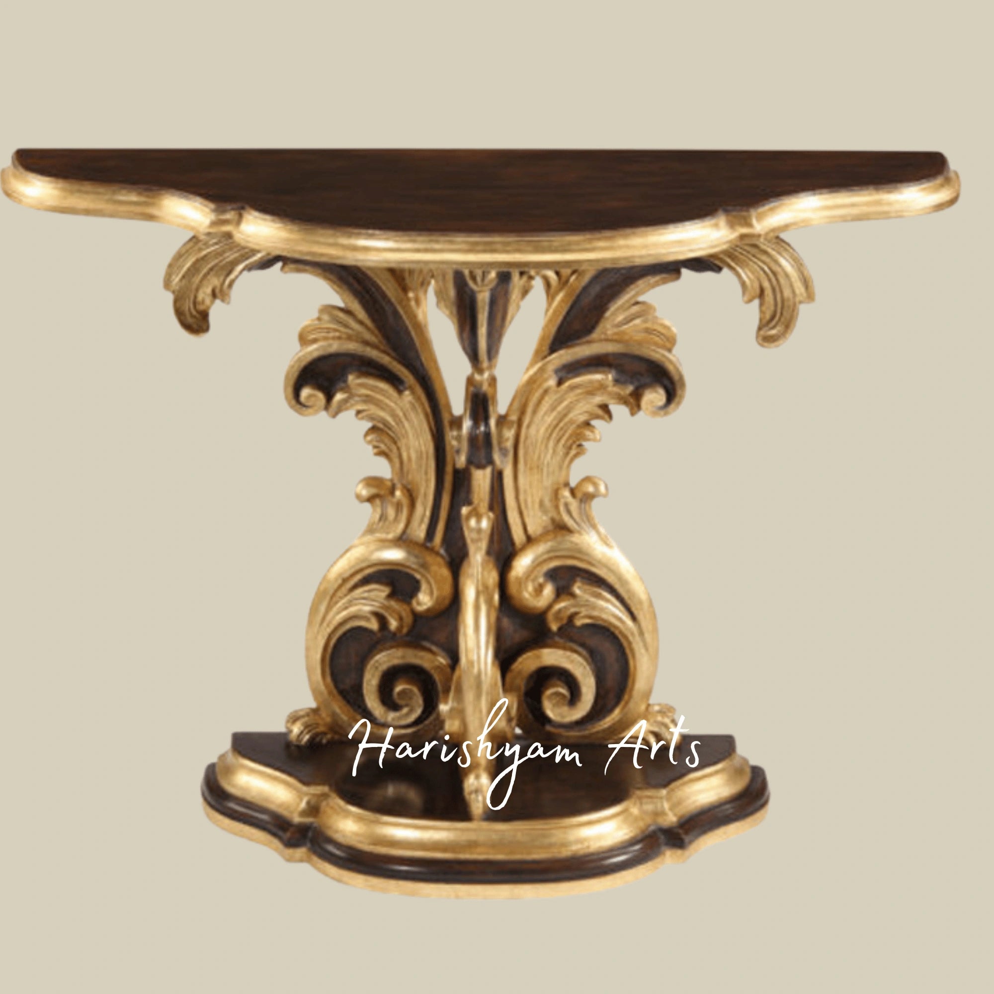 Majestic Gold Leaf Console Table with Rich Wooden Finish