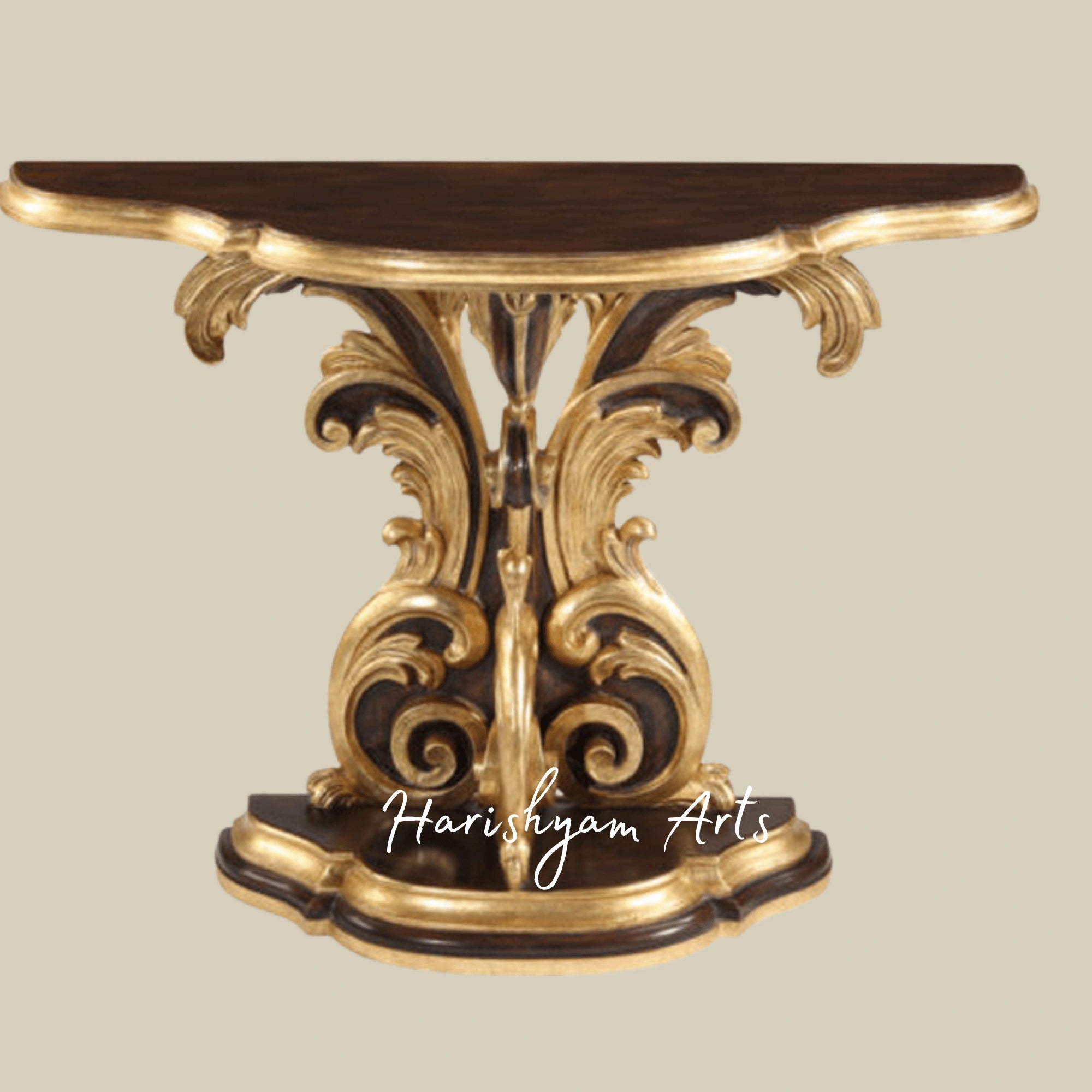 Majestic Gold Leaf Console Table with Rich Wooden Finish1