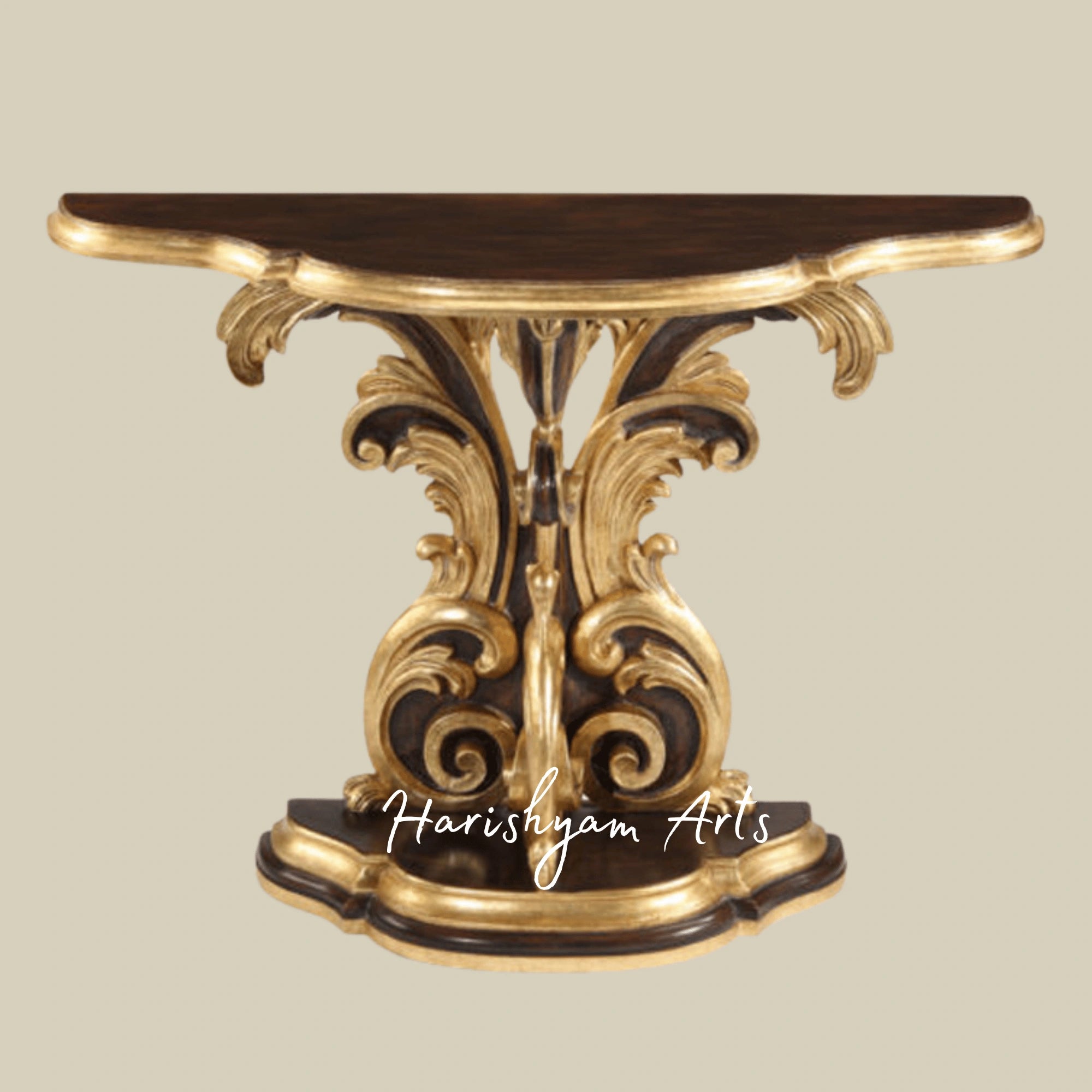 Majestic Gold Leaf Console Table with Rich Wooden Finish2