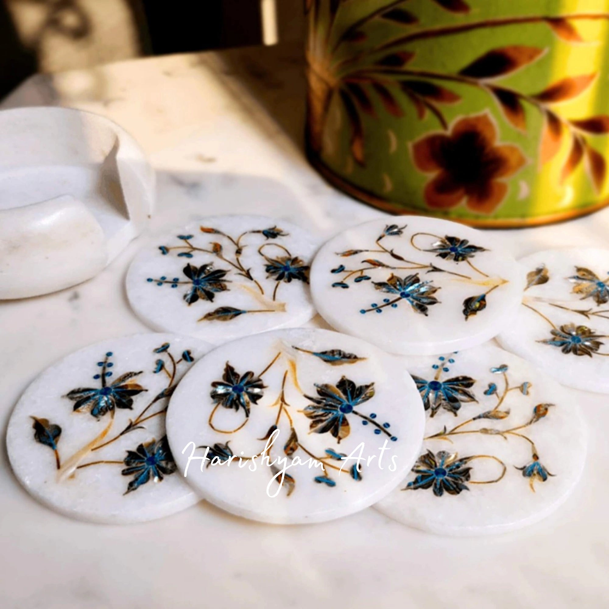 Marble Coaster Set with Mother of Pearl Inlay Elegant and Stylish Drink Coasters for Home and Office2