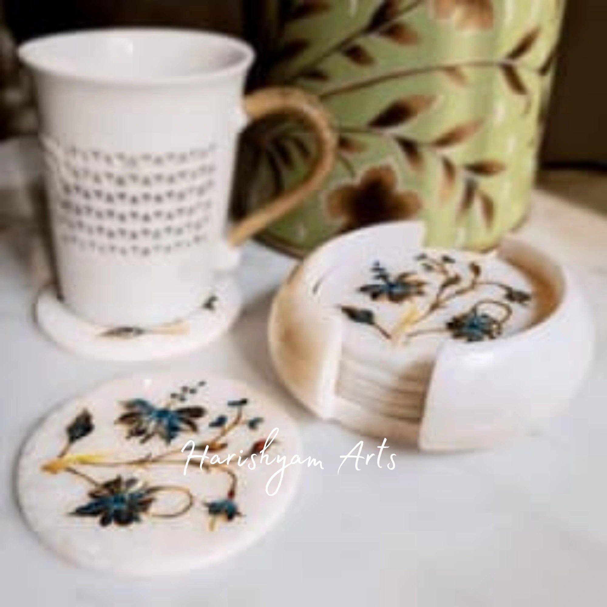 Marble Coaster Set with Mother of Pearl Inlay Elegant and Stylish Drink Coasters for Home and Office3