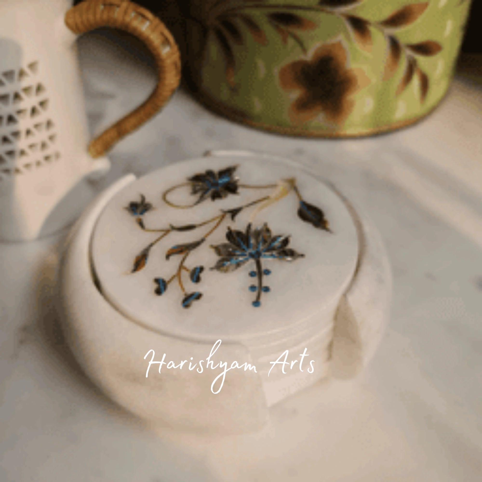 Marble Coaster Set with Mother of Pearl Inlay Elegant and Stylish Drink Coasters for Home and Office4