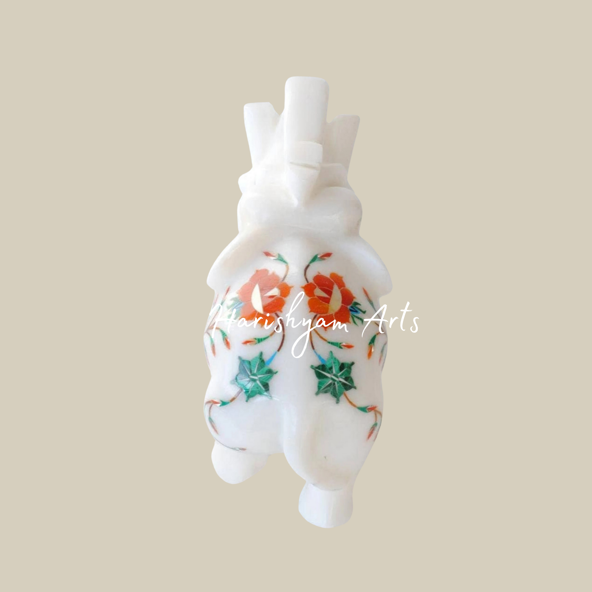 Marble Elephant Sculpture with Intricate Inlay Work