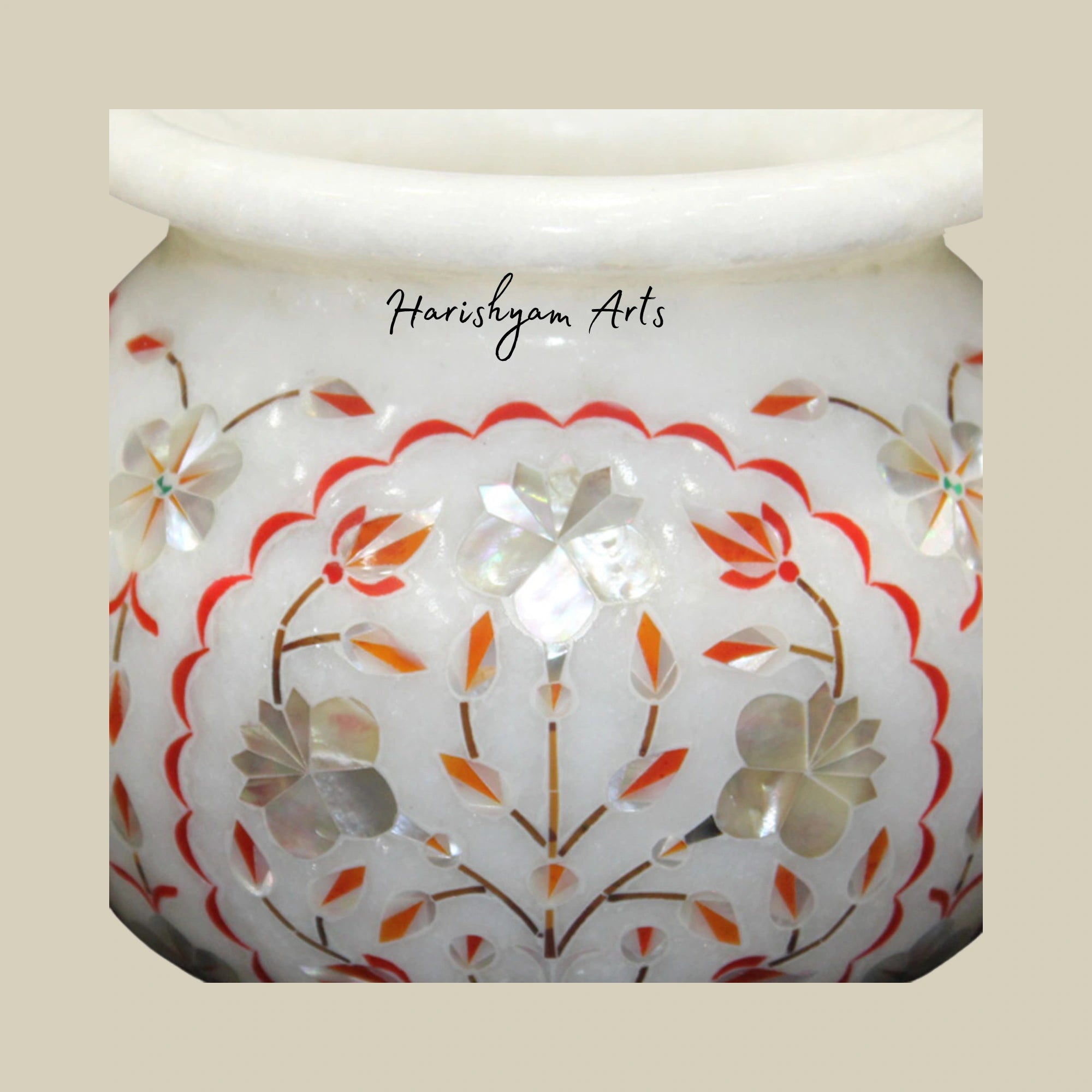 Marble Flower Pot with Mother of Pearl Inlay Luxury Decor