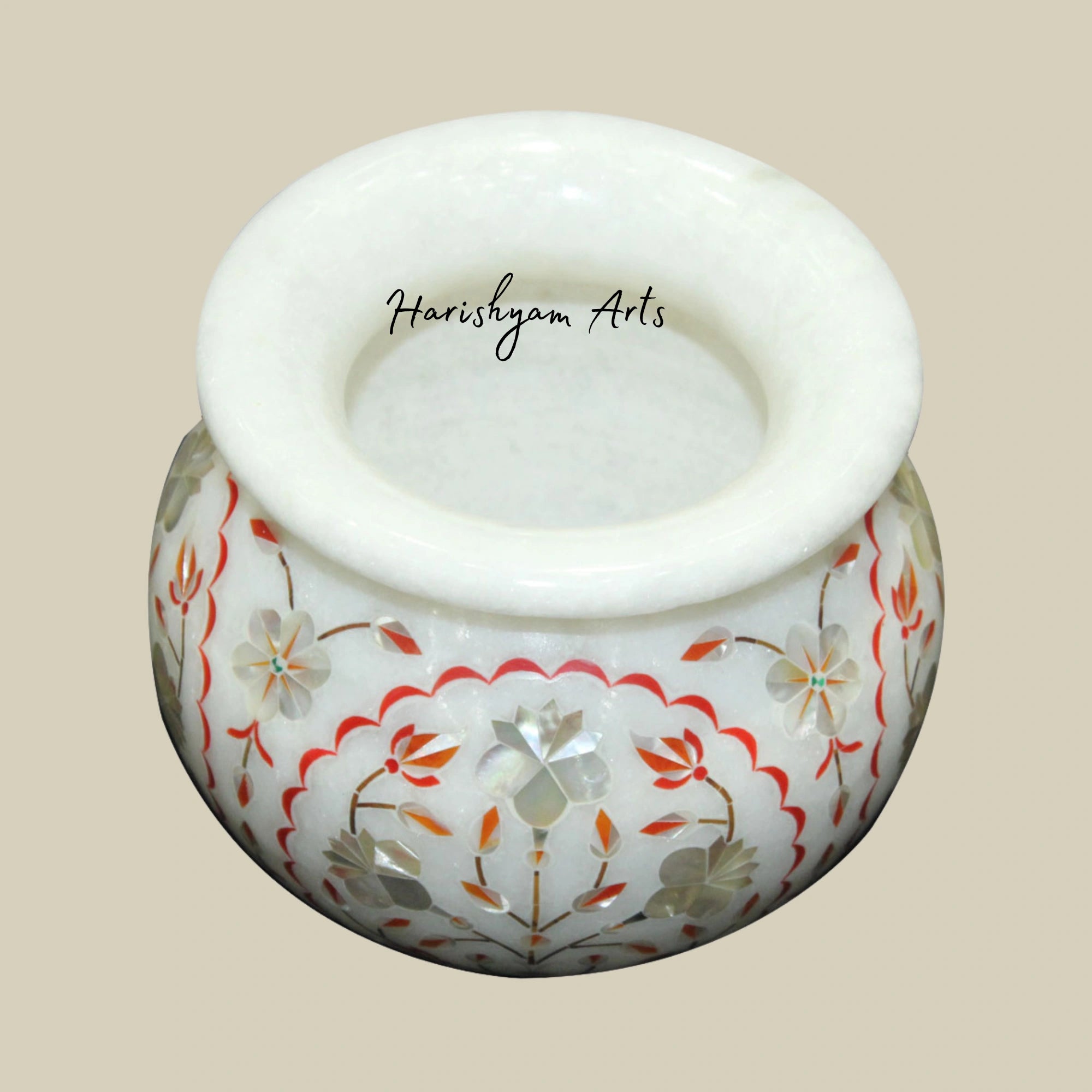 Marble Flower Pot with Mother of Pearl Inlay Luxury Decor