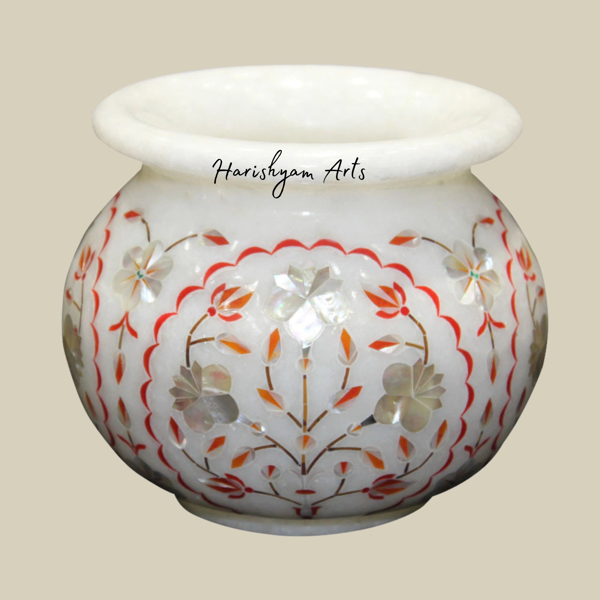 Marble Flower Pot with Mother of Pearl Inlay Luxury Decor