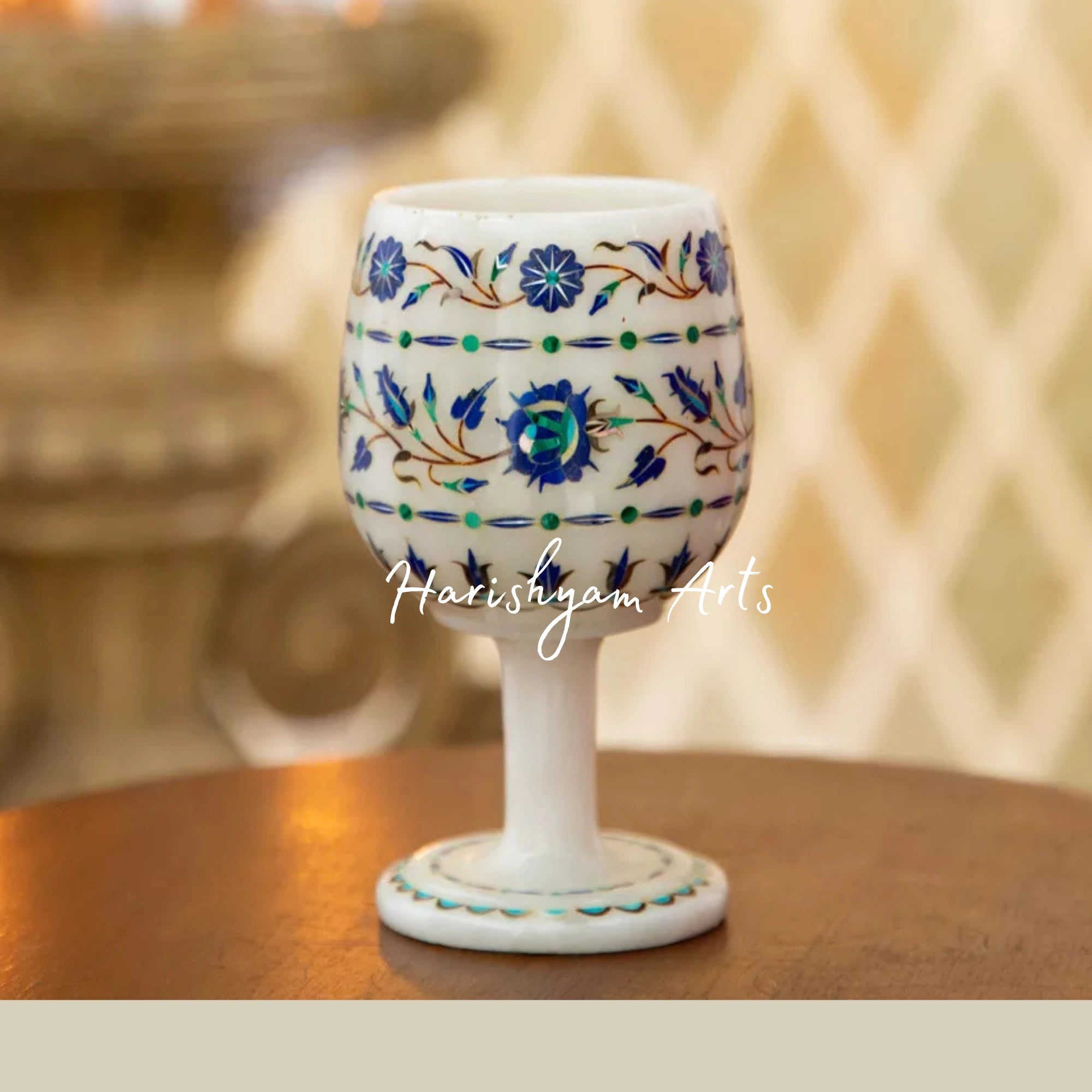 Marble Goblet with Intricate Inlay Work Timeless Handcrafted Masterpiece