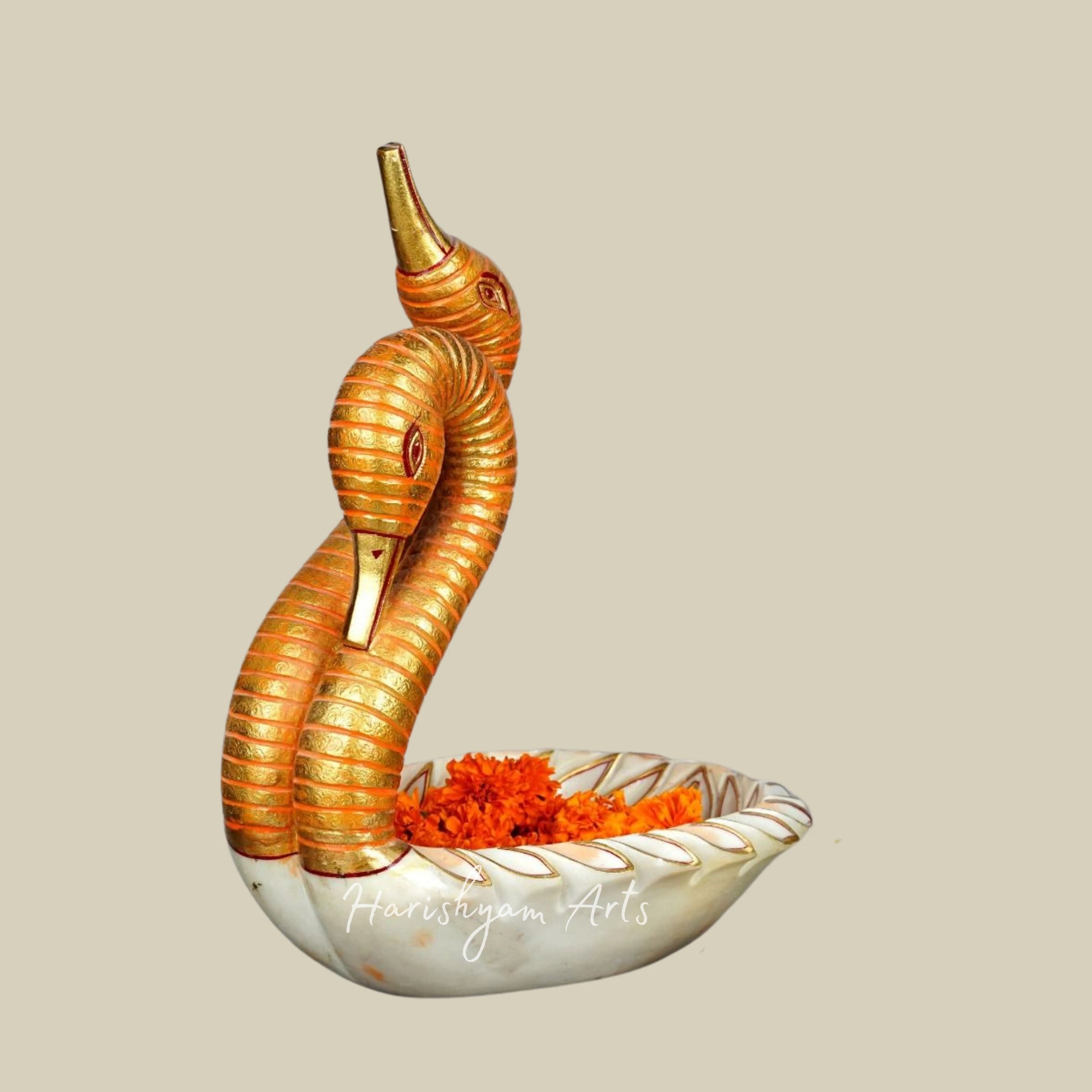 Marble Handcrafted Swan-Shaped Urli for Elegant Home Decoration