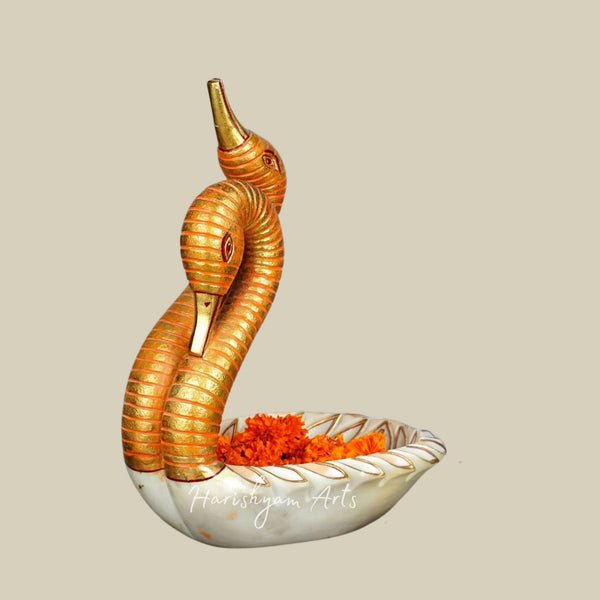 Marble Handcrafted Swan-Shaped Urli for Elegant Home Decoration