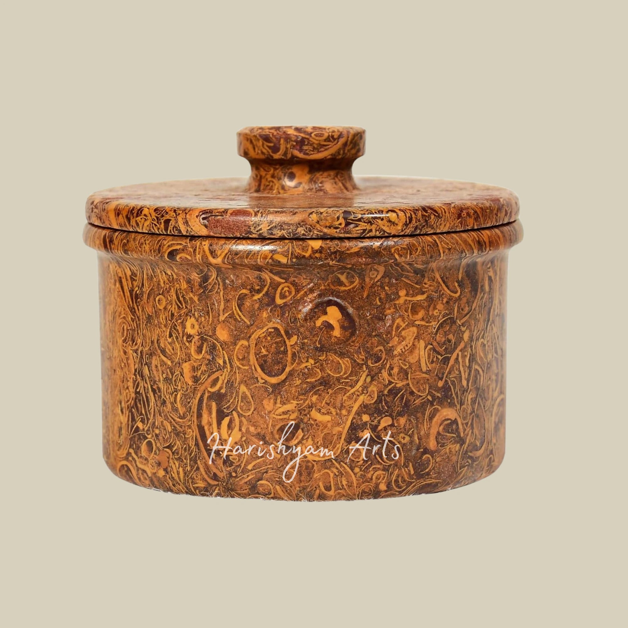 Habur Fossil Stone Handi with Lid