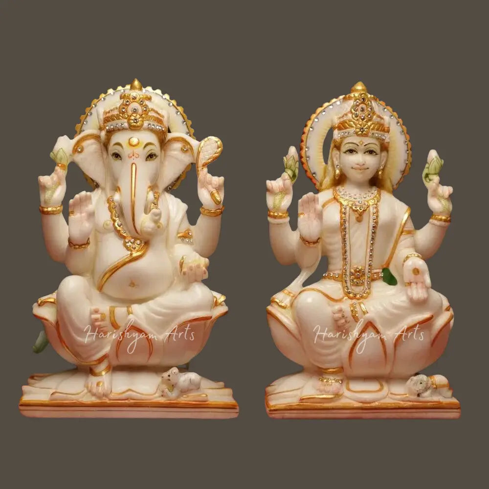 Lord Ganesha Lakshmi Idol in Marble