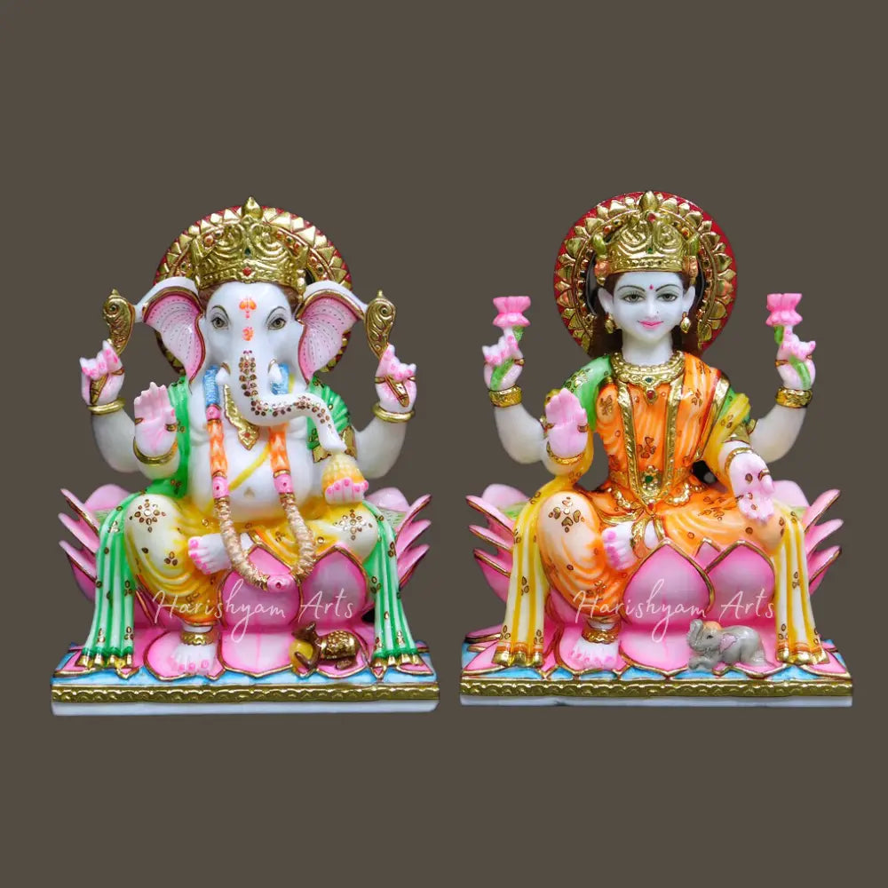 Beautiful Handpainted Marble Laxmi Ganesh Diety