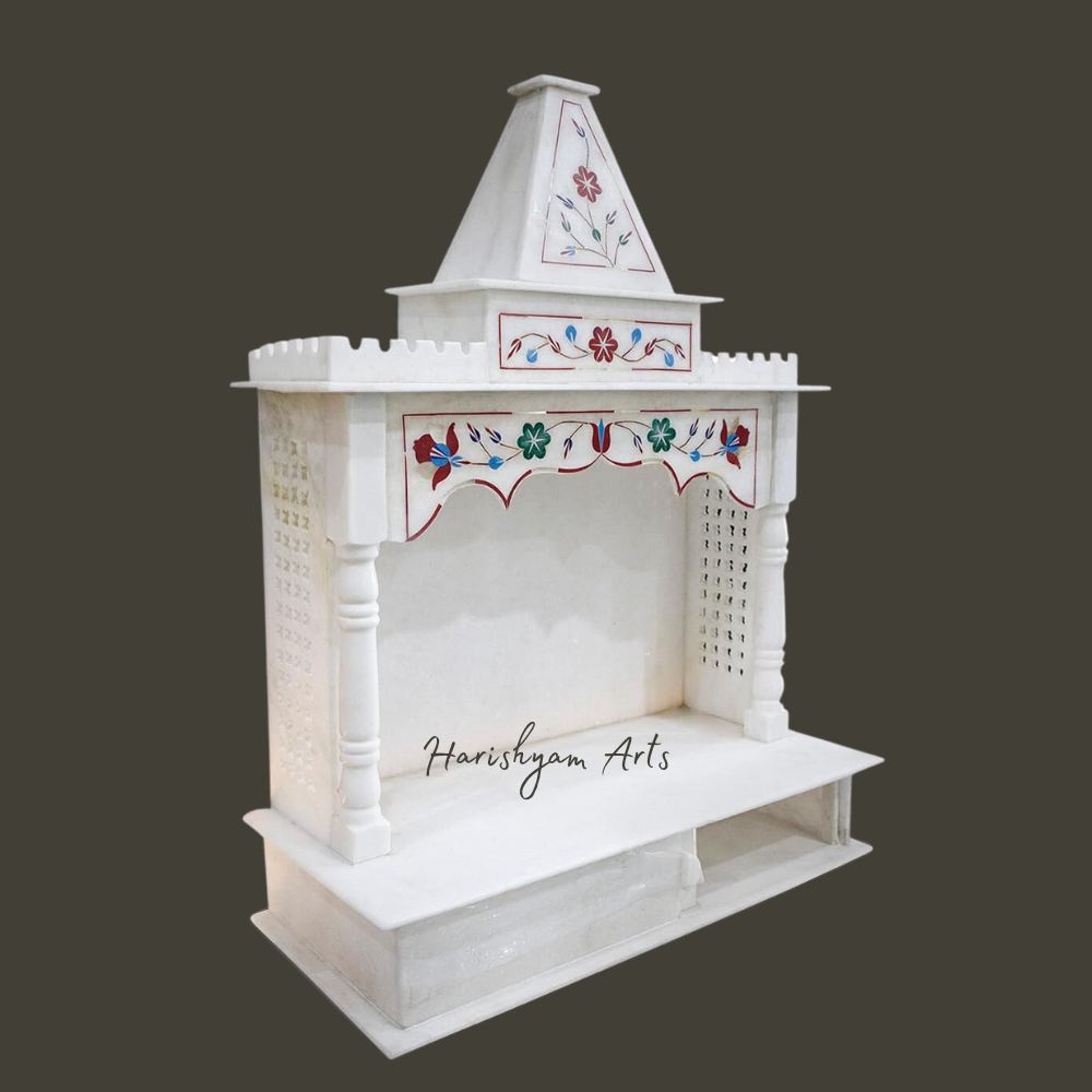 42" Handcrafted White Marble Temple for Pooja, Home, Office1