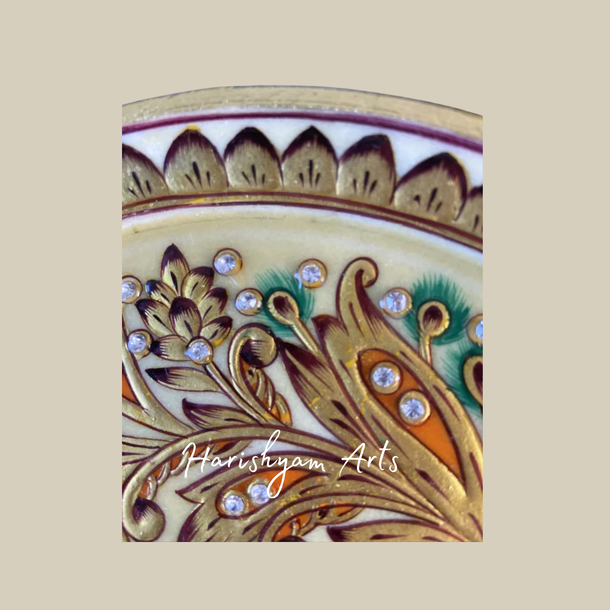 Marble Plate with Hand-Painted Embossed Gold Floral Design