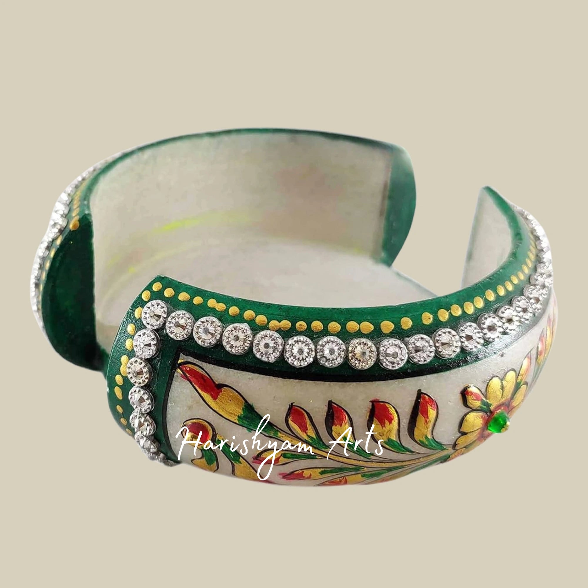 Hand-Painted Stone Coaster with Intricate Kundan Work for a Royal Touch
