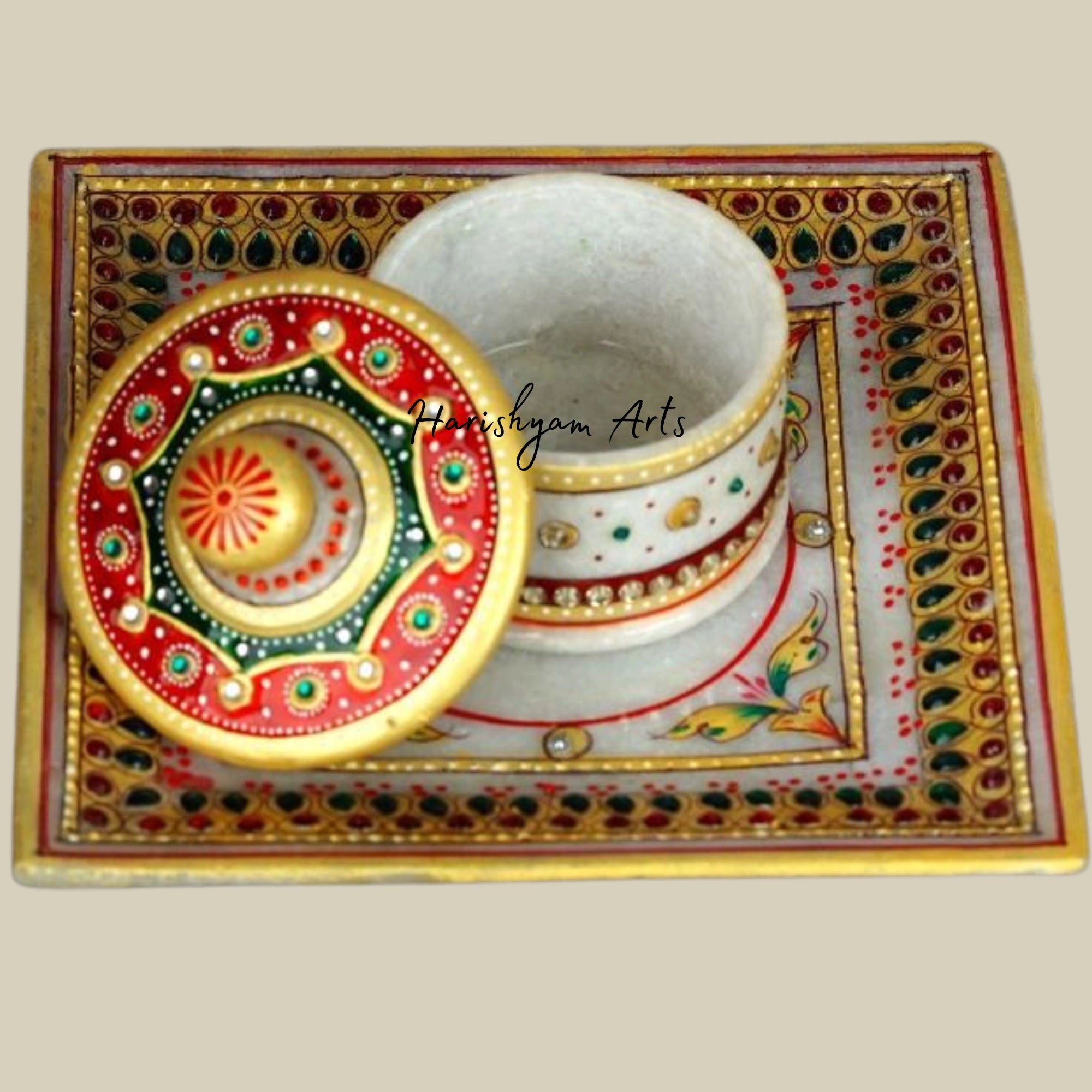 Marble Handcrafted Container Box with Tray for Jewelry and Trinkets