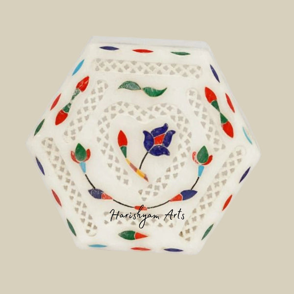 Marble Handcrafted Inlay Utility Box for Jewelry and Decorative Storage