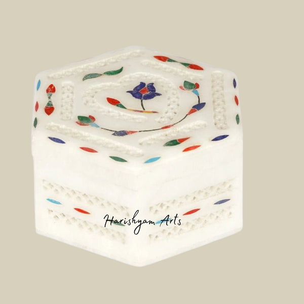 Marble Handcrafted Inlay Utility Box for Jewelry and Decorative Storage