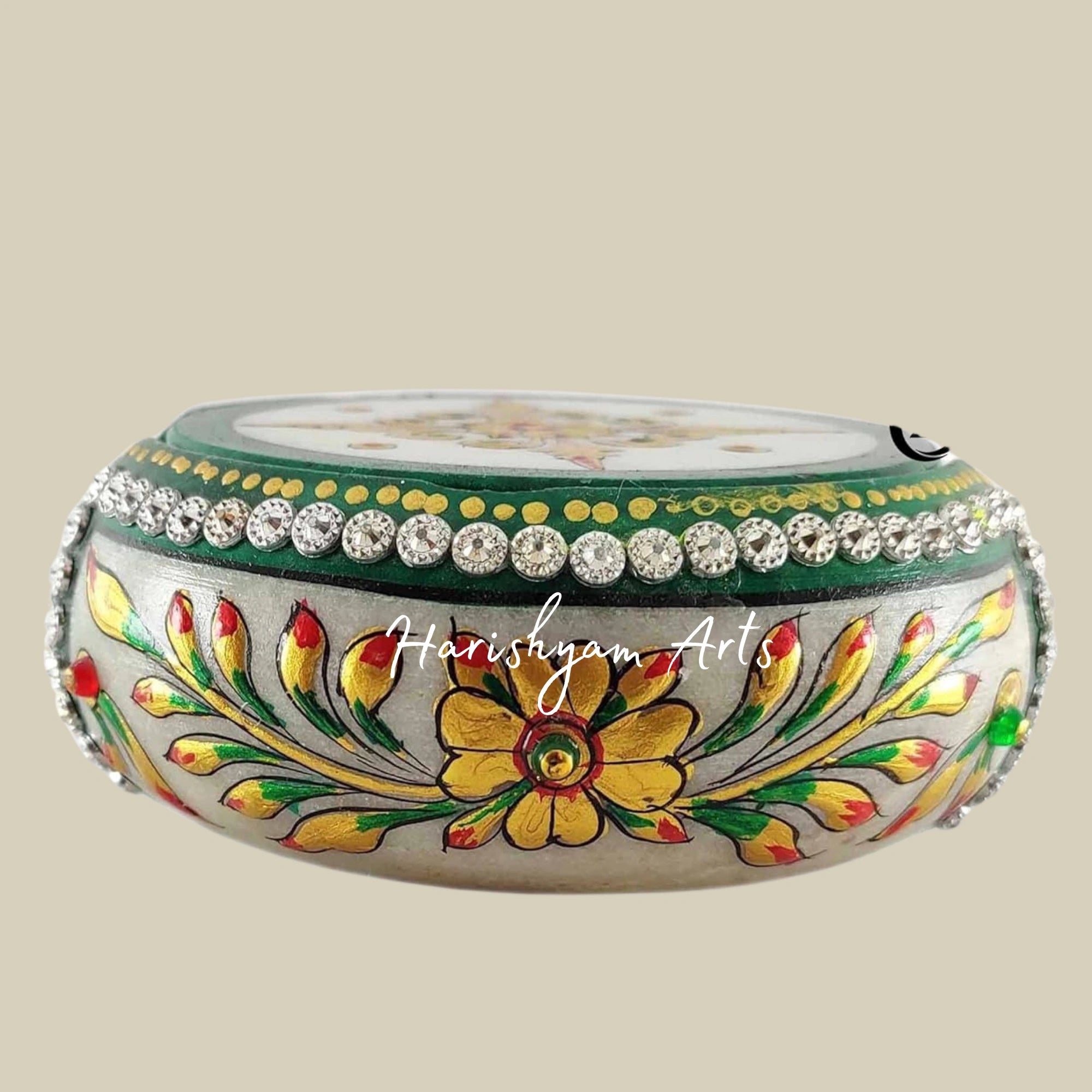 Hand-Painted Stone Coaster with Intricate Kundan Work for a Royal Touch