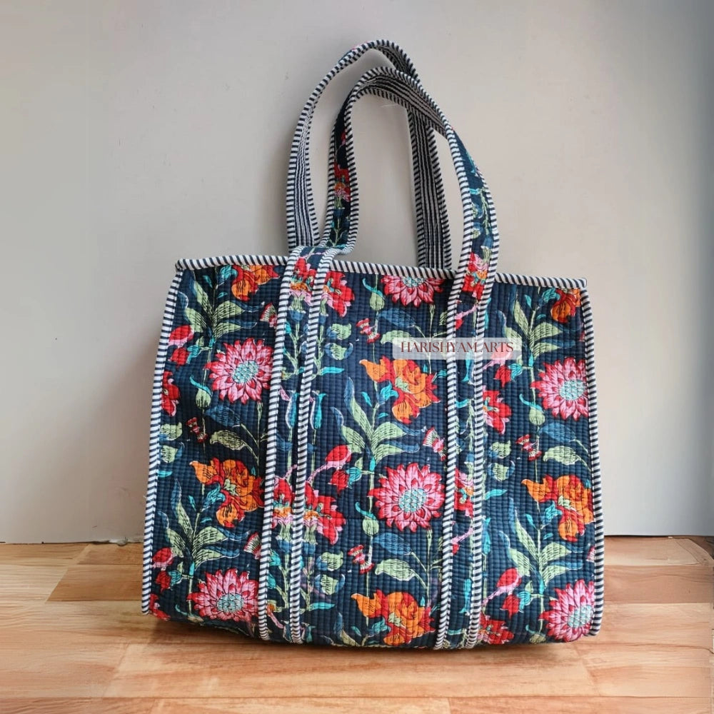 Midnight Blossom Quilted Tote