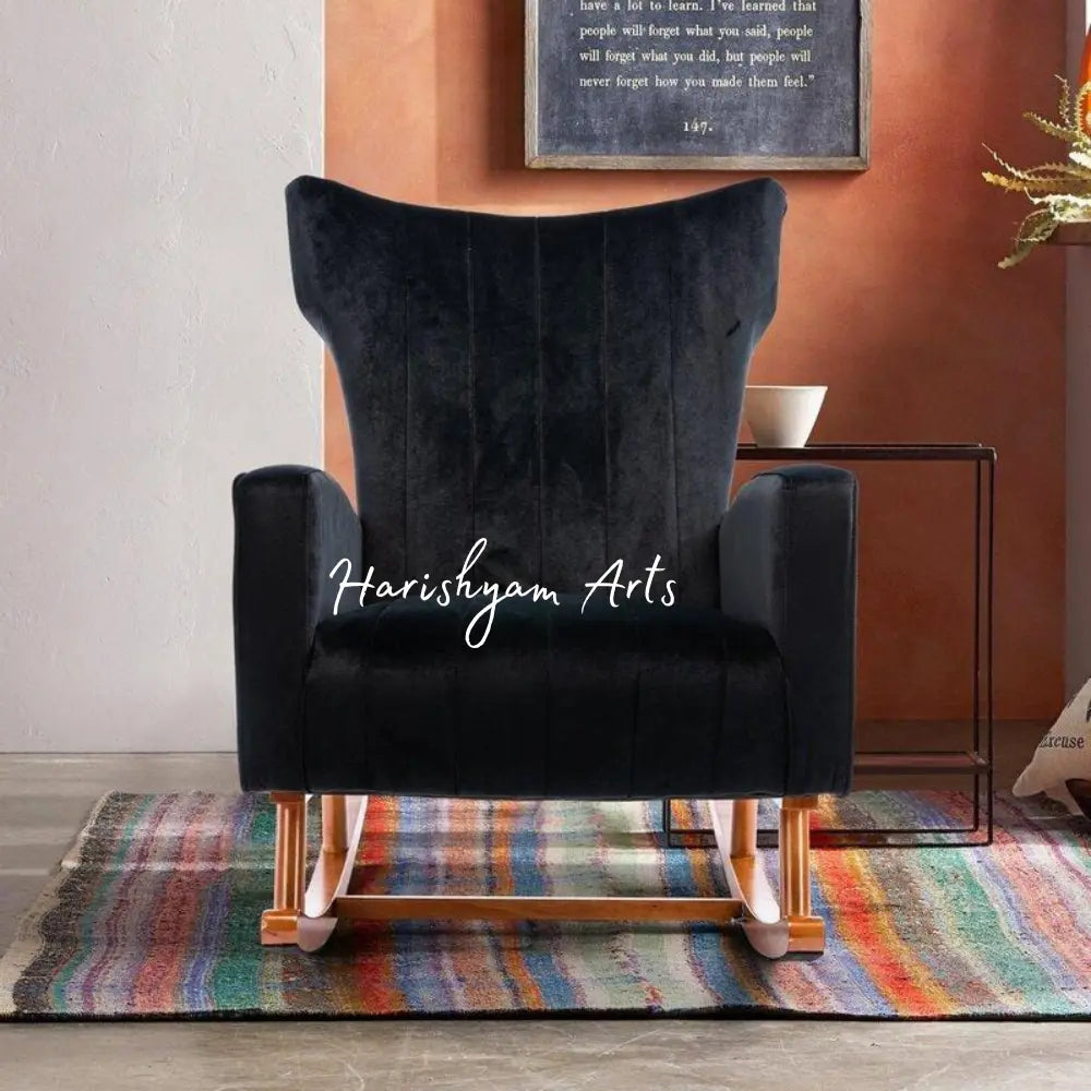 Midnight Elegance Black Velvet Rocking Chair