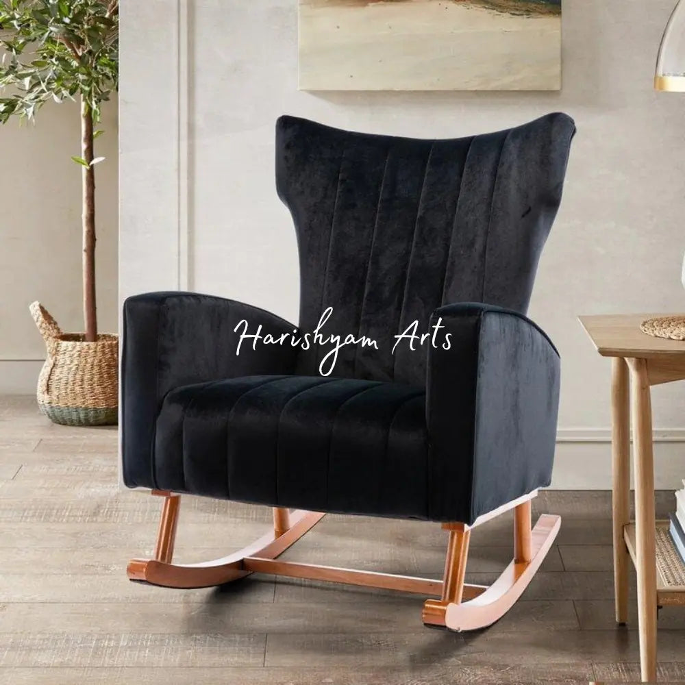 Midnight Elegance Black Velvet Rocking Chair