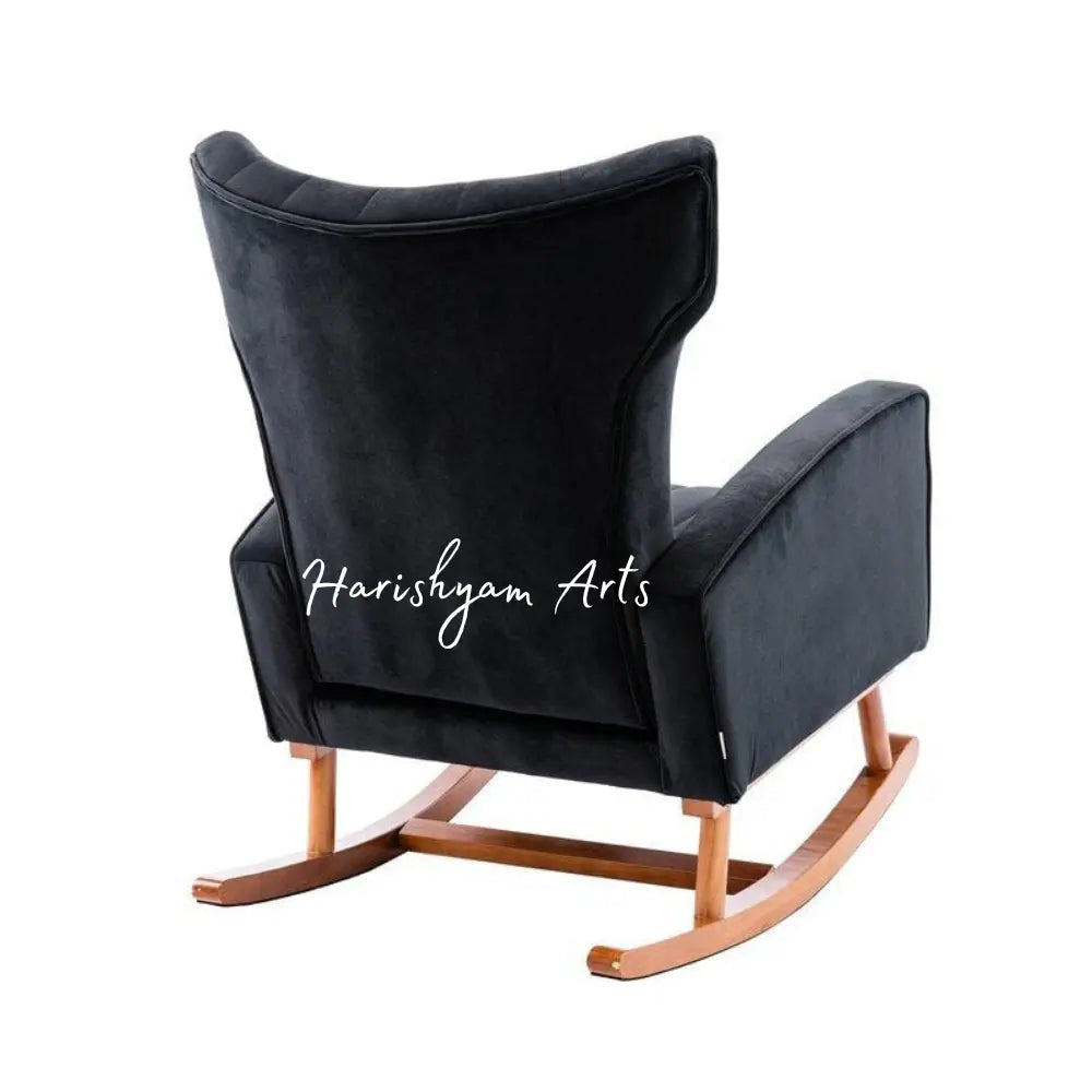 Midnight Elegance Black Velvet Rocking Chair