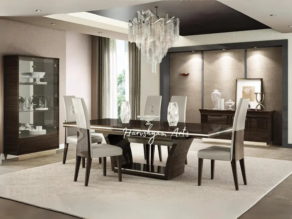 Modern Wenge Lacquer Finish Dining Table Ensemble