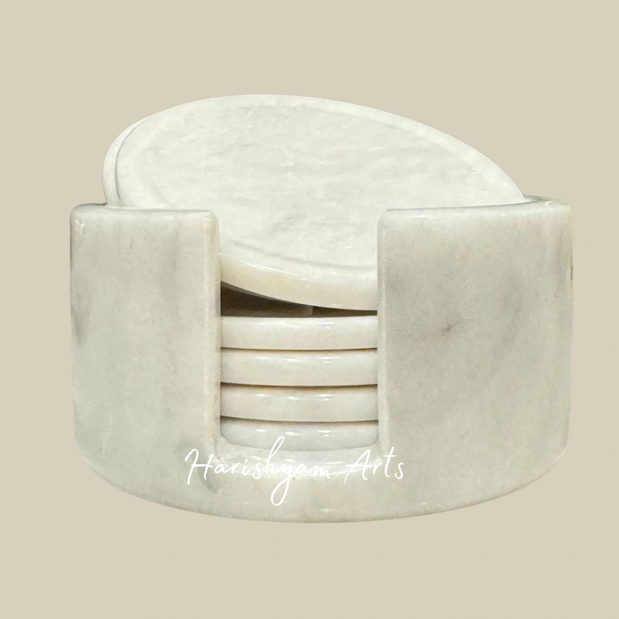 Natural Marble Tea Coaster Set Round Marble Tea Coasters with Holder Set of 6 Best for Table Decor and Gifts