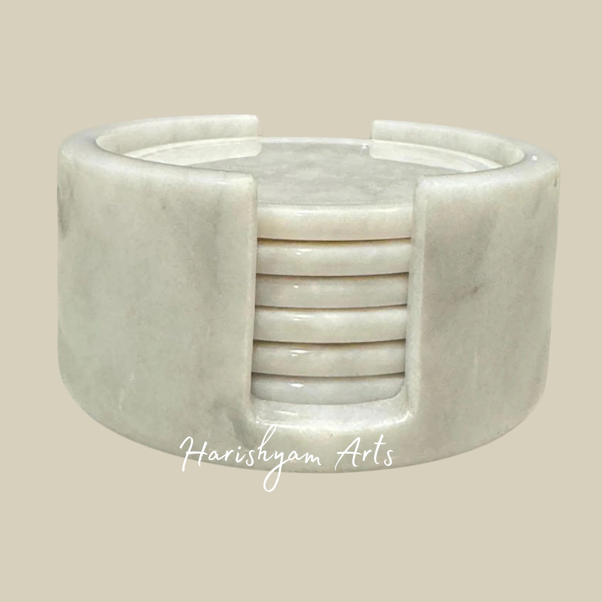 Natural Marble Tea Coaster Set Round Marble Tea Coasters with Holder Set of 6 Best for Table Decor and Gifts