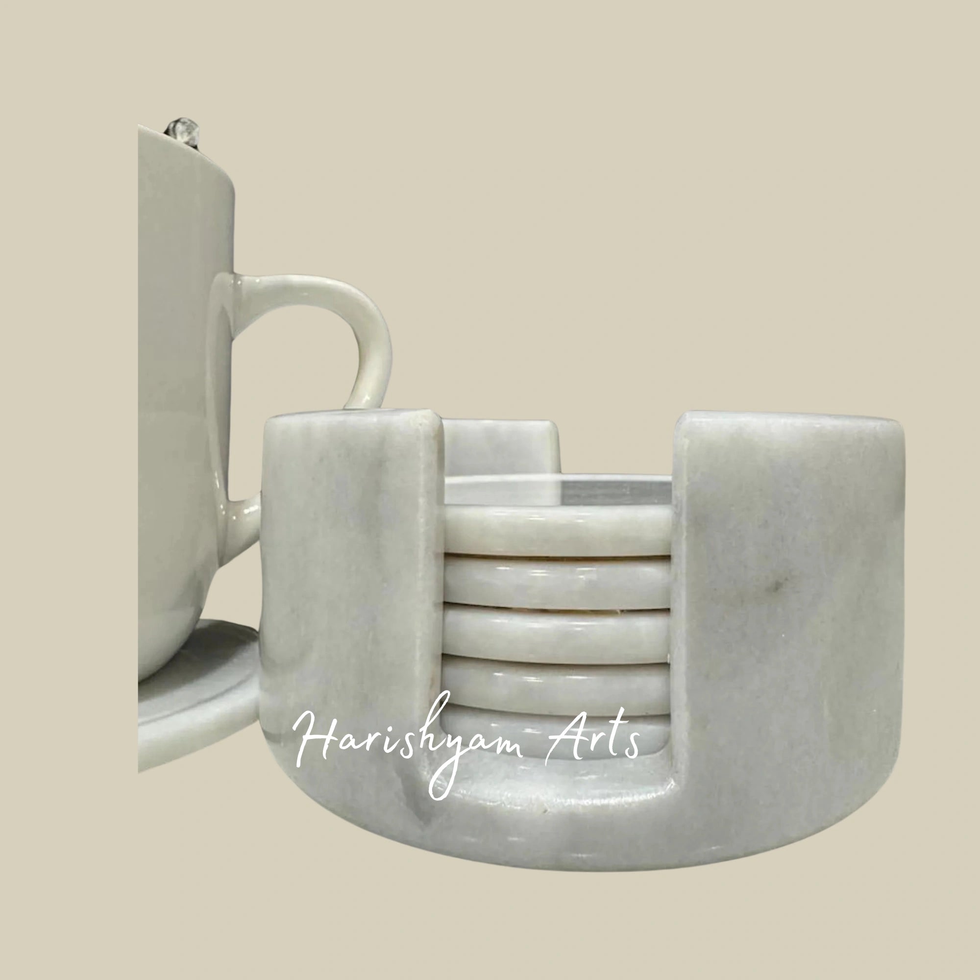 Natural Marble Tea Coaster Set Round Marble Tea Coasters with Holder Set of 6 Best for Table Decor and Gifts