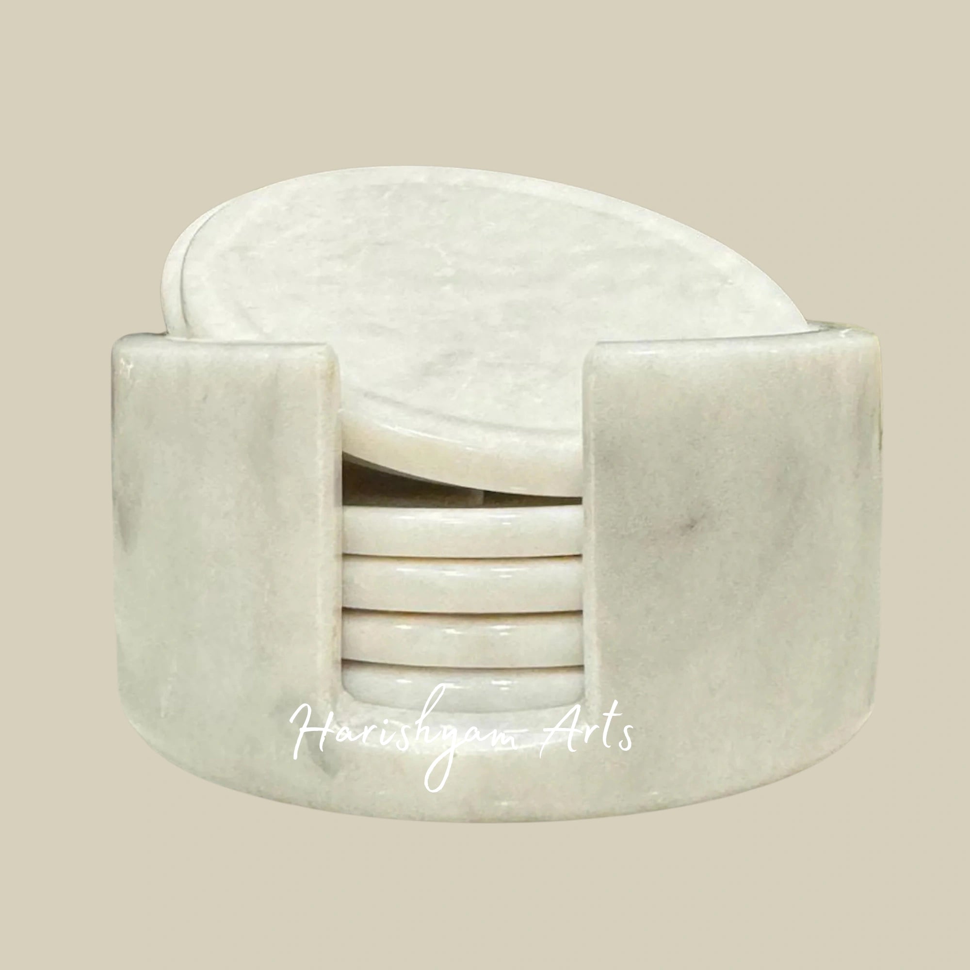 Natural Marble Tea Coaster Set Round Marble Tea Coasters with Holder Set of 6 Best for Table Decor and Gifts