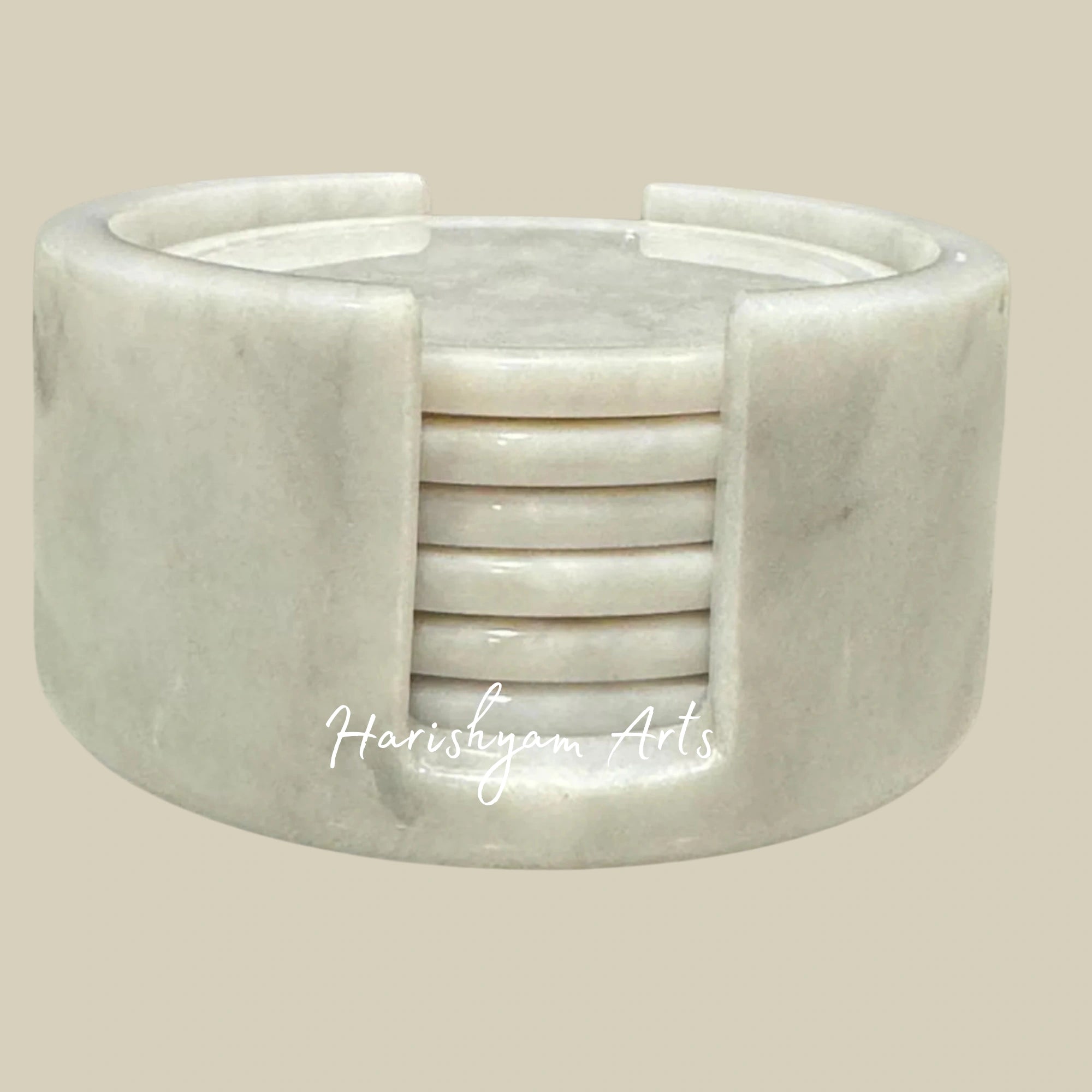 Natural Marble Tea Coaster Set Round Marble Tea Coasters with Holder Set of 6 Best for Table Decor and Gifts