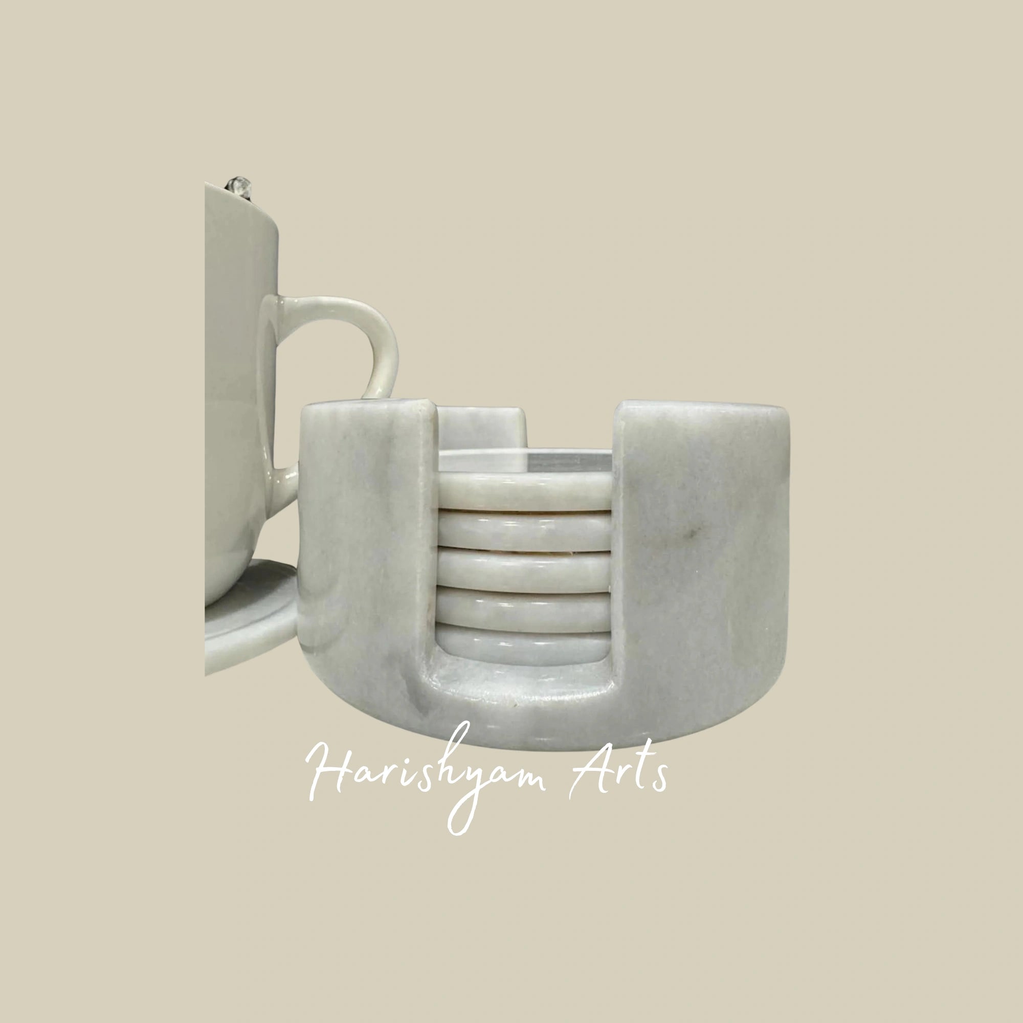 Natural Marble Tea Coaster Set Round Marble Tea Coasters with Holder Set of 6 Best for Table Decor and Gifts