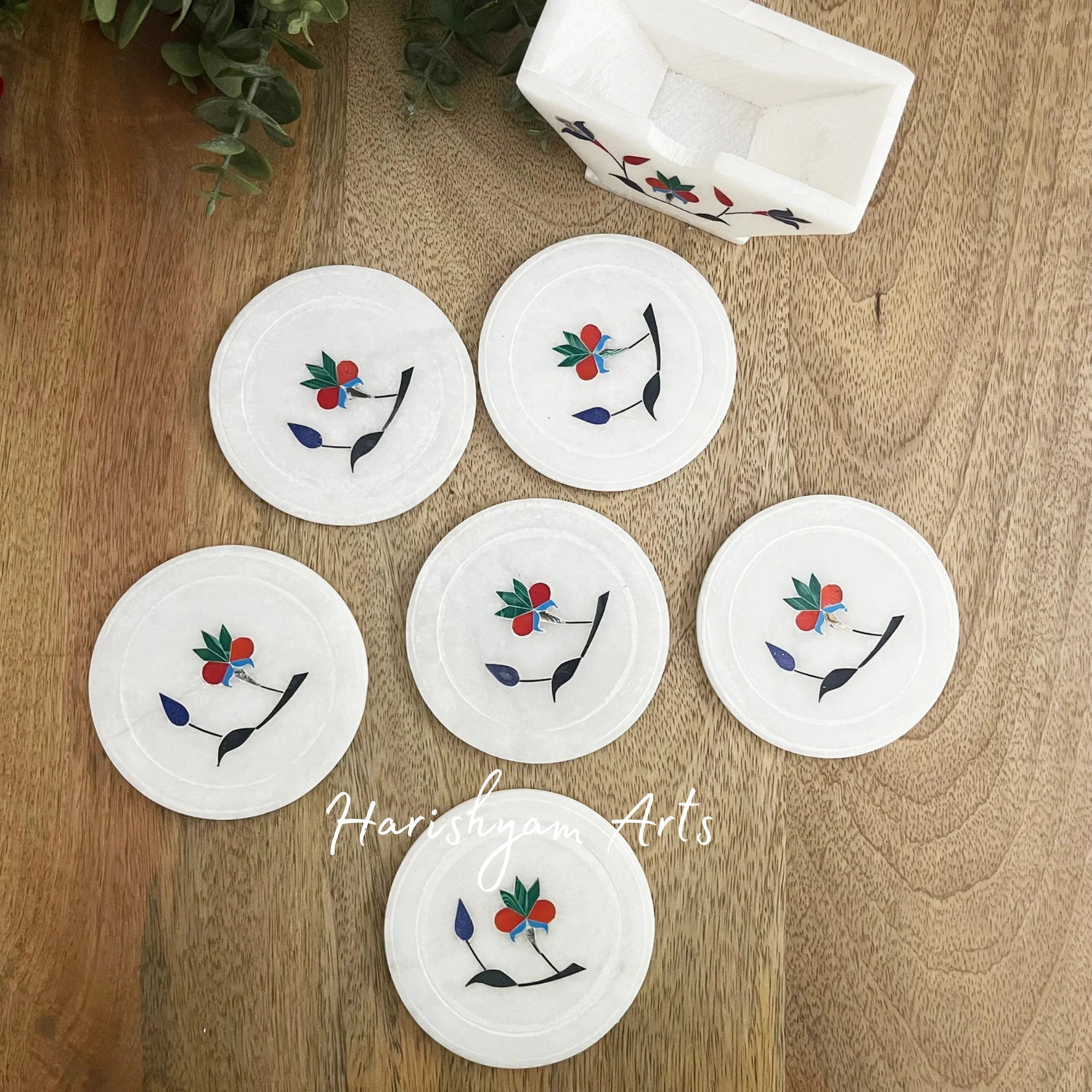 Natural White Square Marble Coasters with Metal Inlay Stylish Coaster Set for Drinks