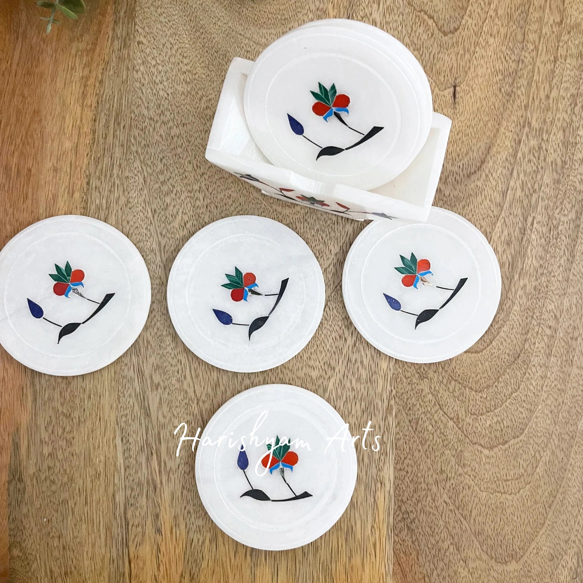 Natural White Square Marble Coasters with Metal Inlay Stylish Coaster Set for Drinks